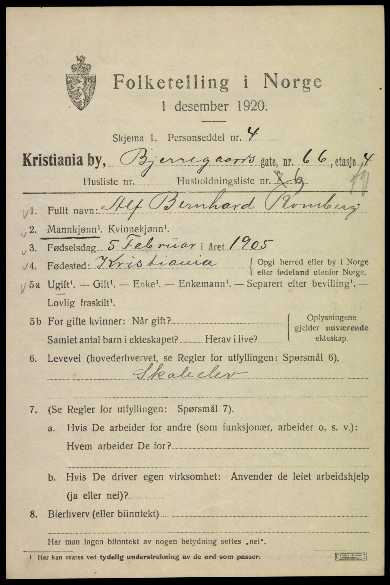 SAO, 1920 census for Kristiania, 1920, p. 162067