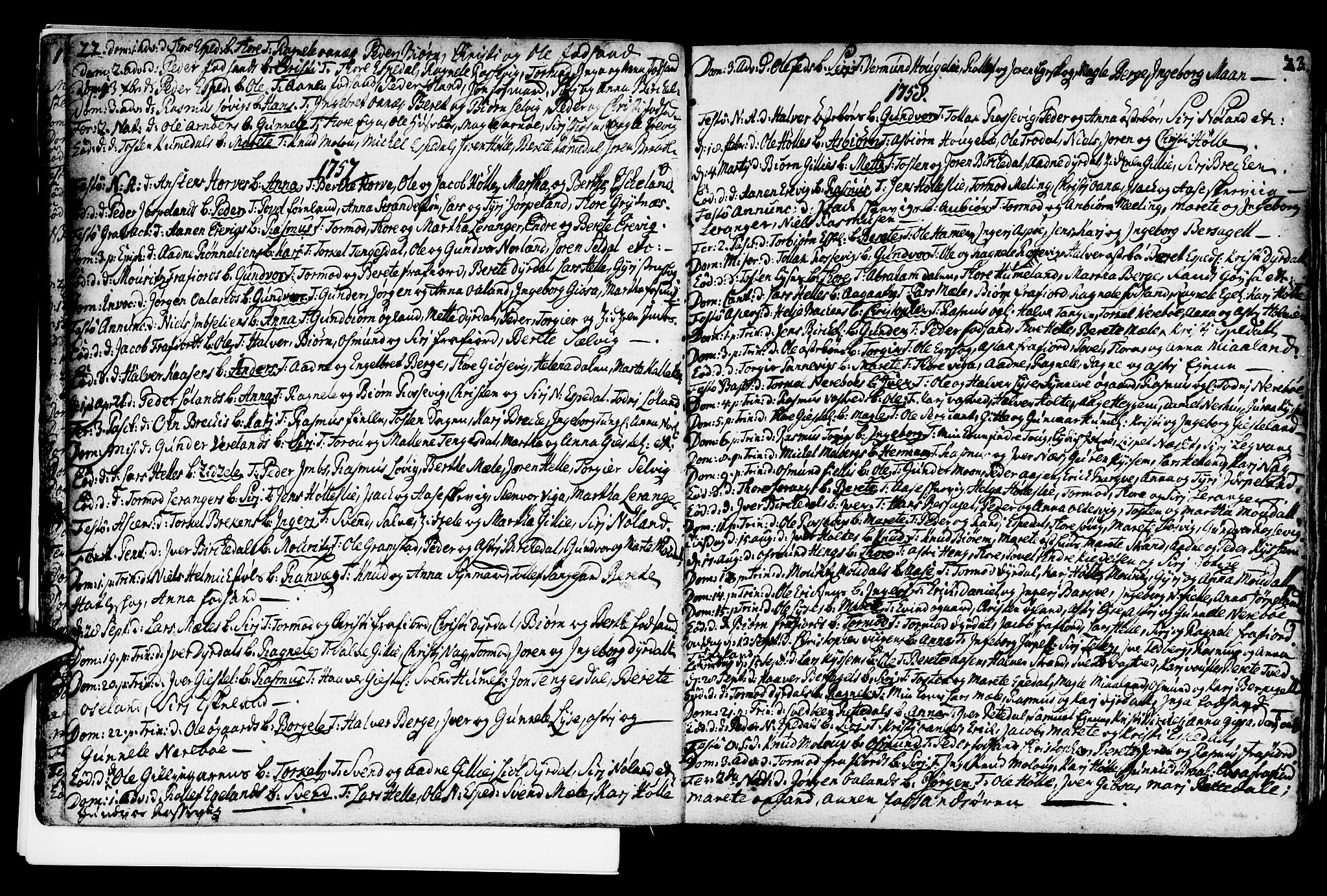 Strand sokneprestkontor, AV/SAST-A-101828/H/Ha/Haa/L0002: Parish register (official) no. A 2, 1744-1768, p. 22-23
