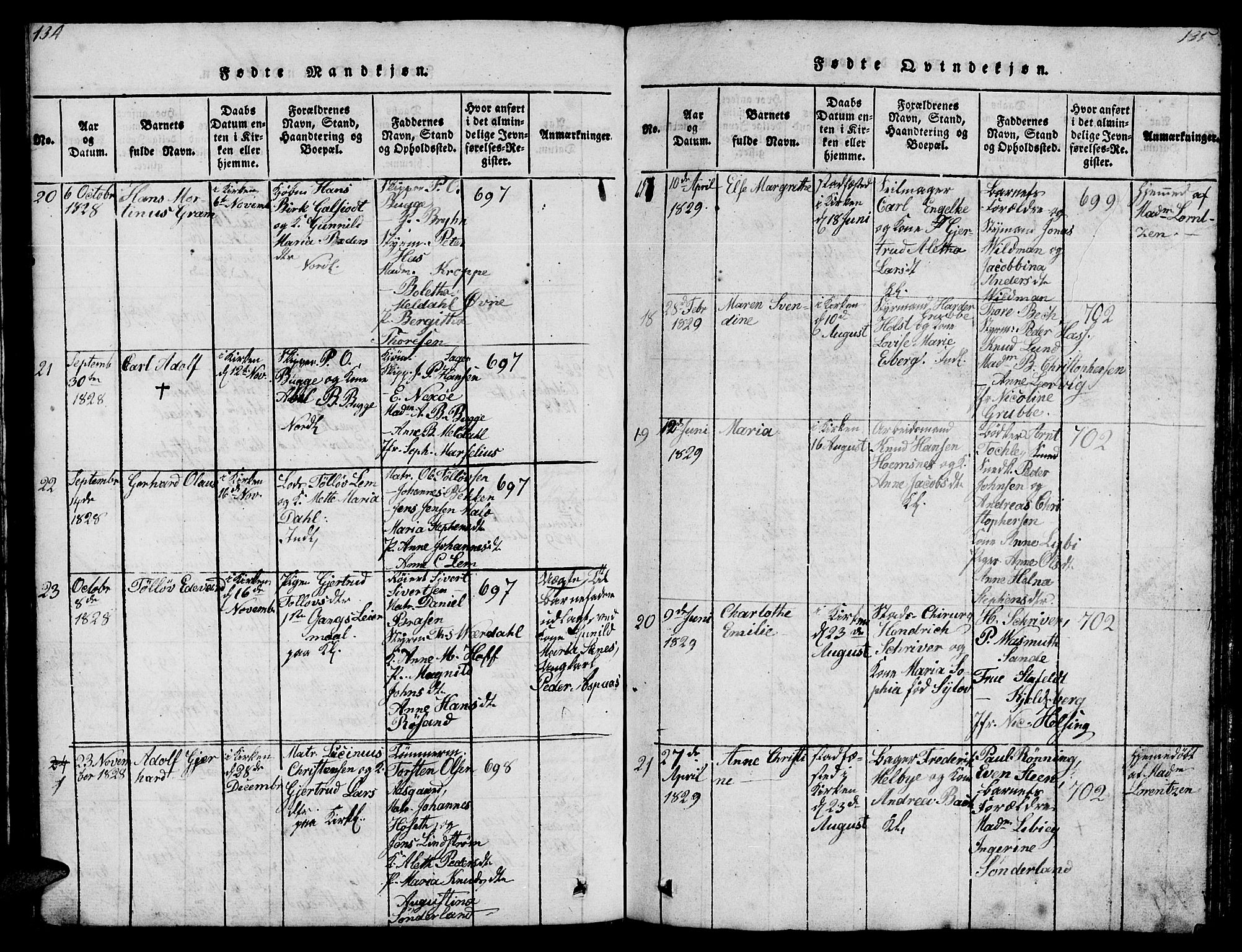 Ministerialprotokoller, klokkerbøker og fødselsregistre - Møre og Romsdal, SAT/A-1454/572/L0856: Parish register (copy) no. 572C01, 1819-1832, p. 134-135