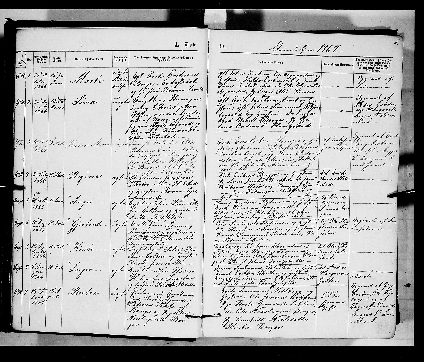 Rendalen prestekontor, SAH/PREST-054/H/Ha/Haa/L0006: Parish register (official) no. 6, 1867-1877, p. 5