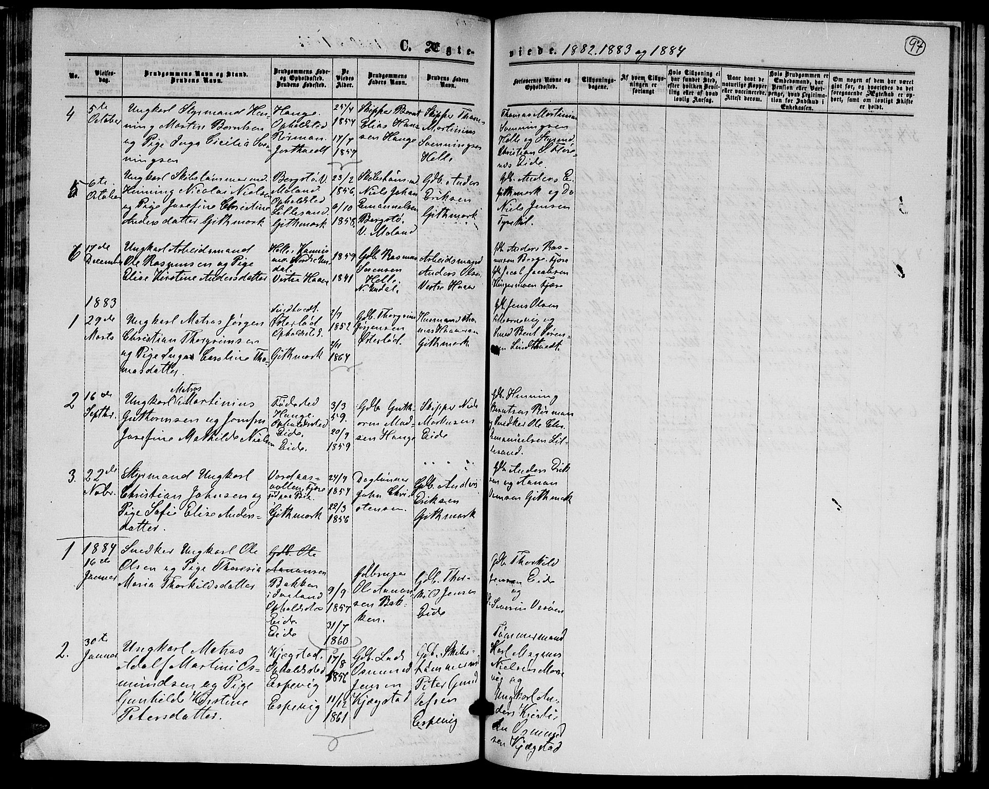 Hommedal sokneprestkontor, AV/SAK-1111-0023/F/Fb/Fba/L0003: Parish register (copy) no. B 3, 1863-1884, p. 97