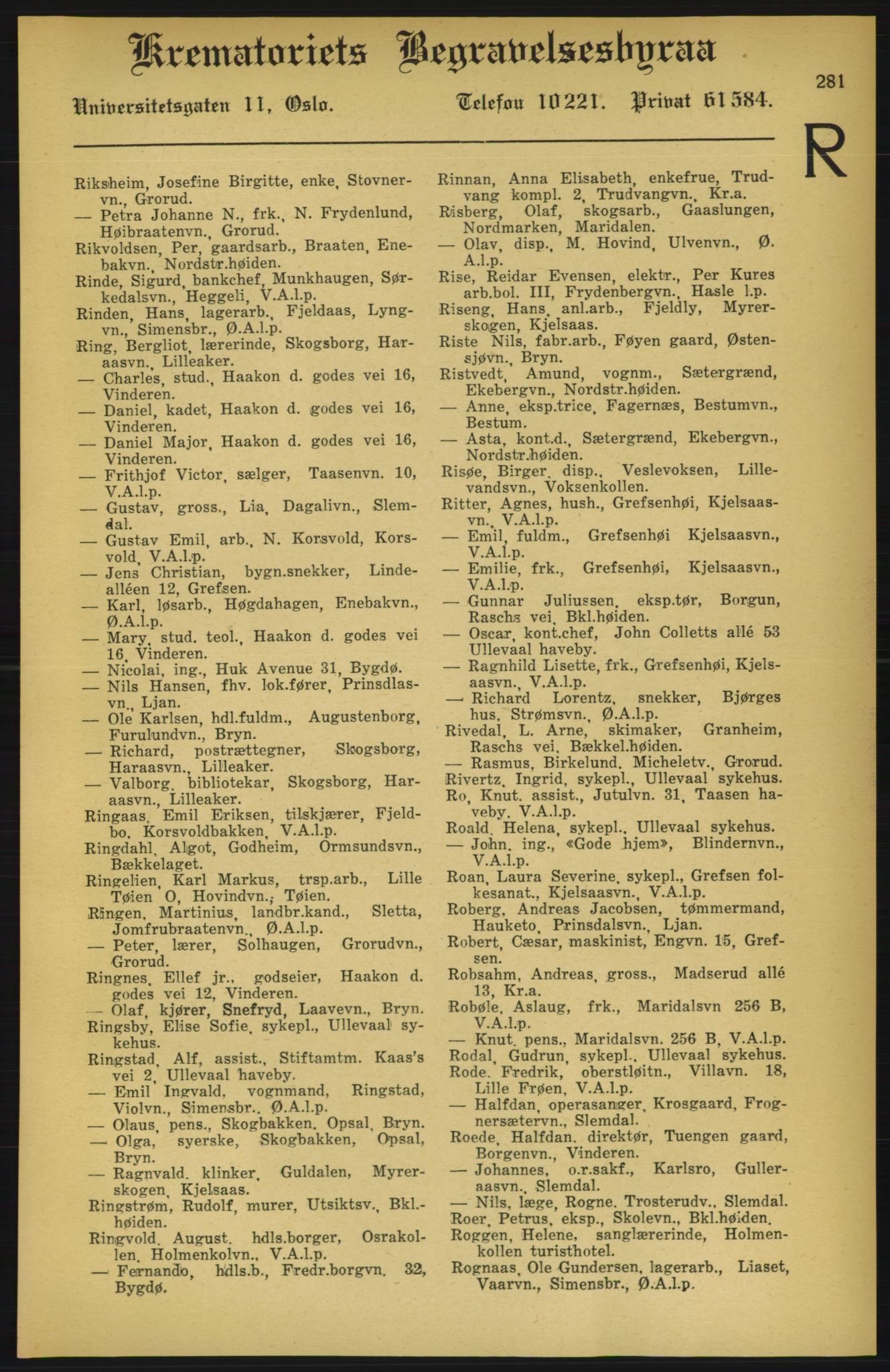 Aker adressebok/adressekalender, PUBL/001/A/003: Akers adressekalender, 1924-1925, p. 281