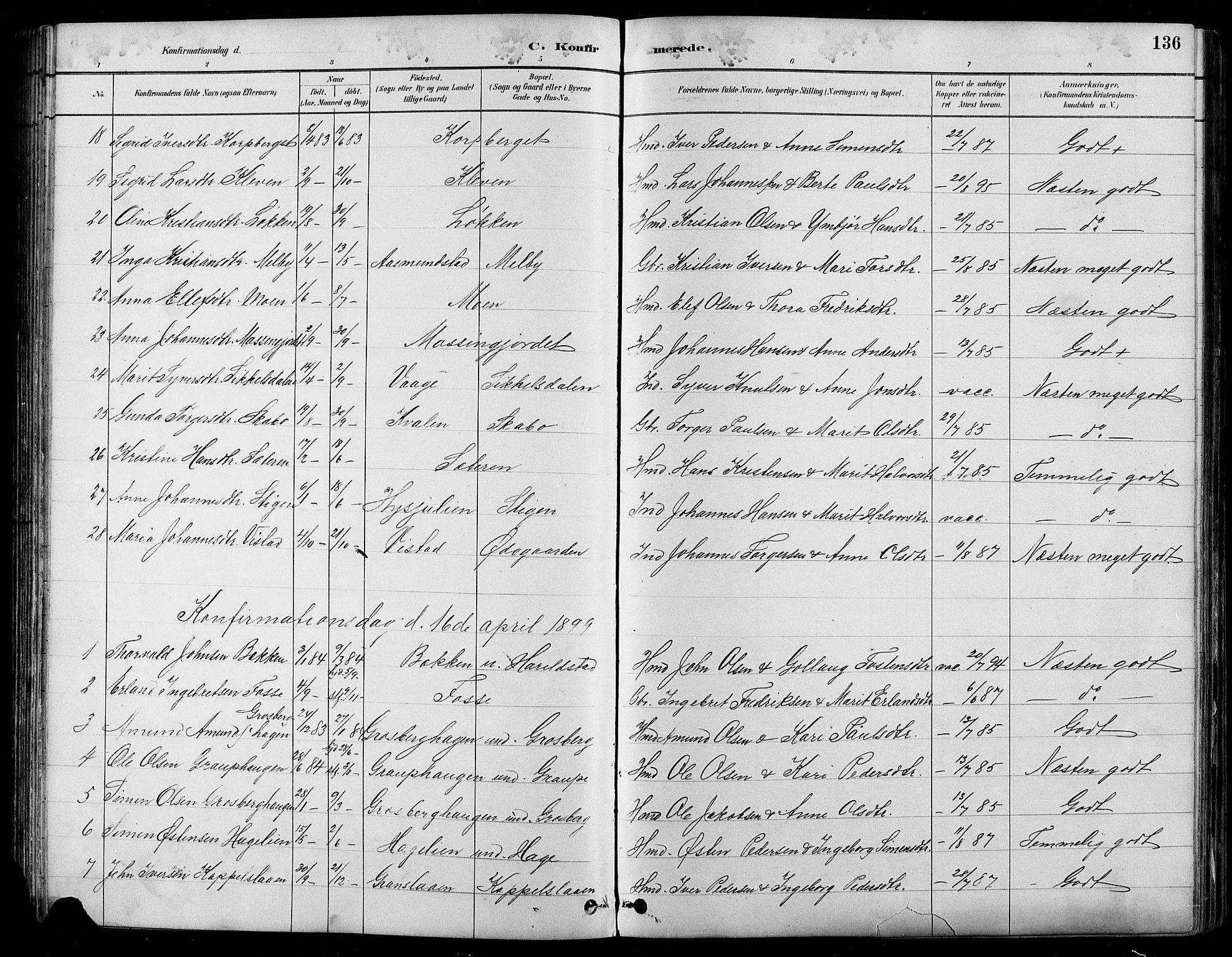 Nord-Fron prestekontor, SAH/PREST-080/H/Ha/Hab/L0005: Parish register (copy) no. 5, 1884-1914, p. 136
