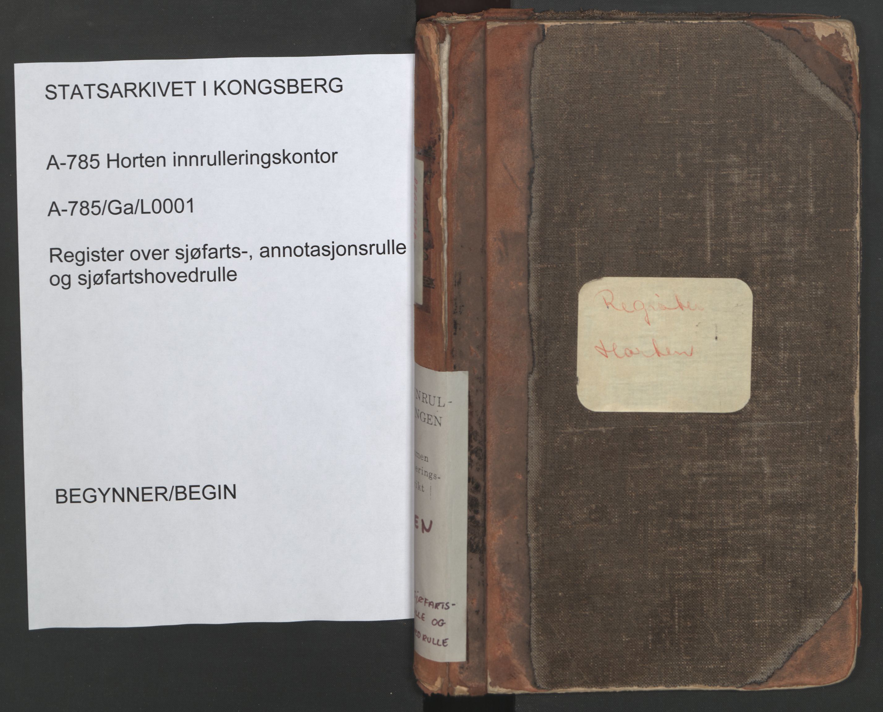 Horten innrulleringskontor, AV/SAKO-A-785/G/Ga/L0001: Register over sjøfarts-, annotasjonsrulle og sjøfartshovedrulle, 1860-1948, p. 1