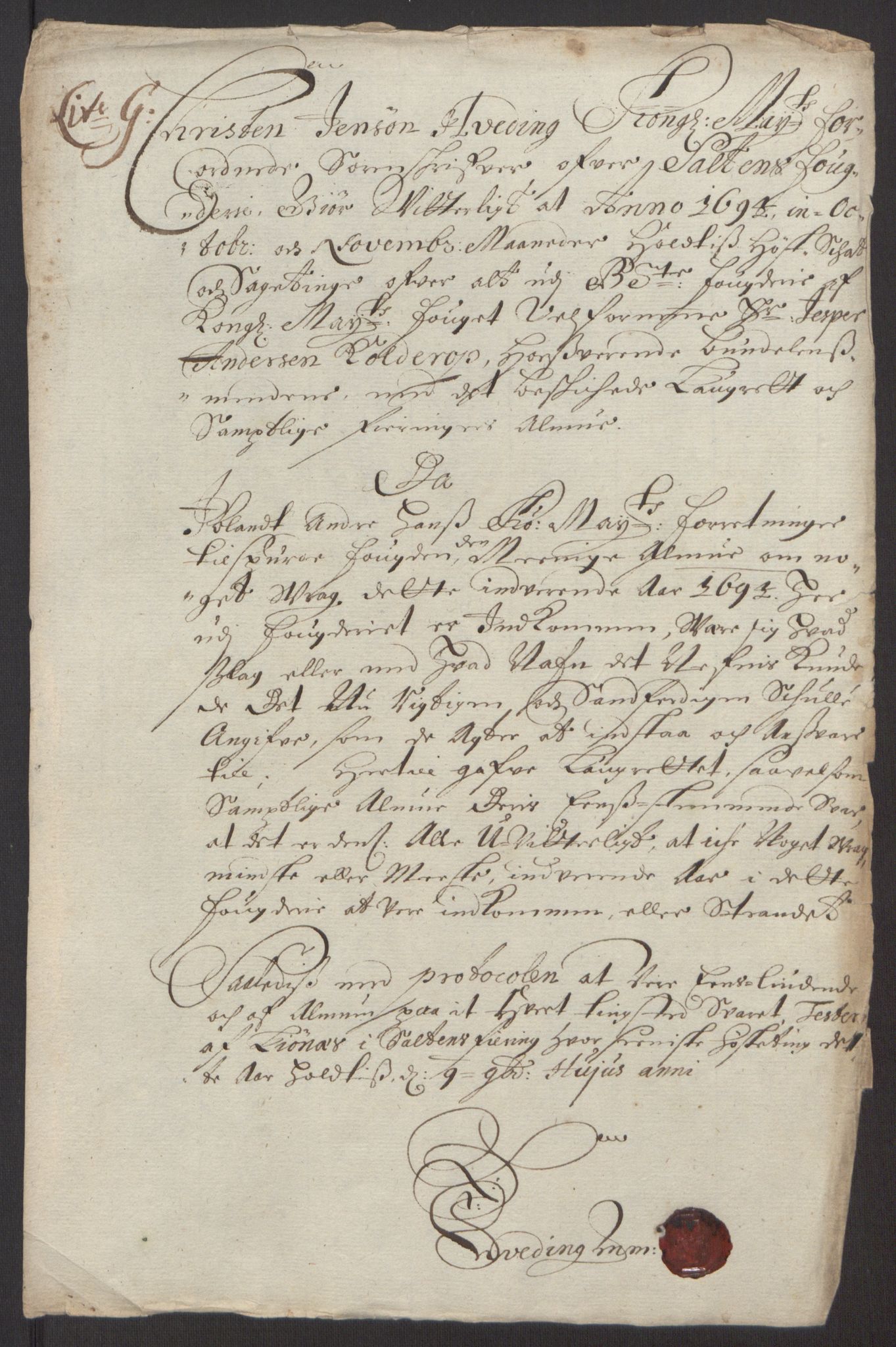 Rentekammeret inntil 1814, Reviderte regnskaper, Fogderegnskap, RA/EA-4092/R66/L4578: Fogderegnskap Salten, 1694-1696, p. 83