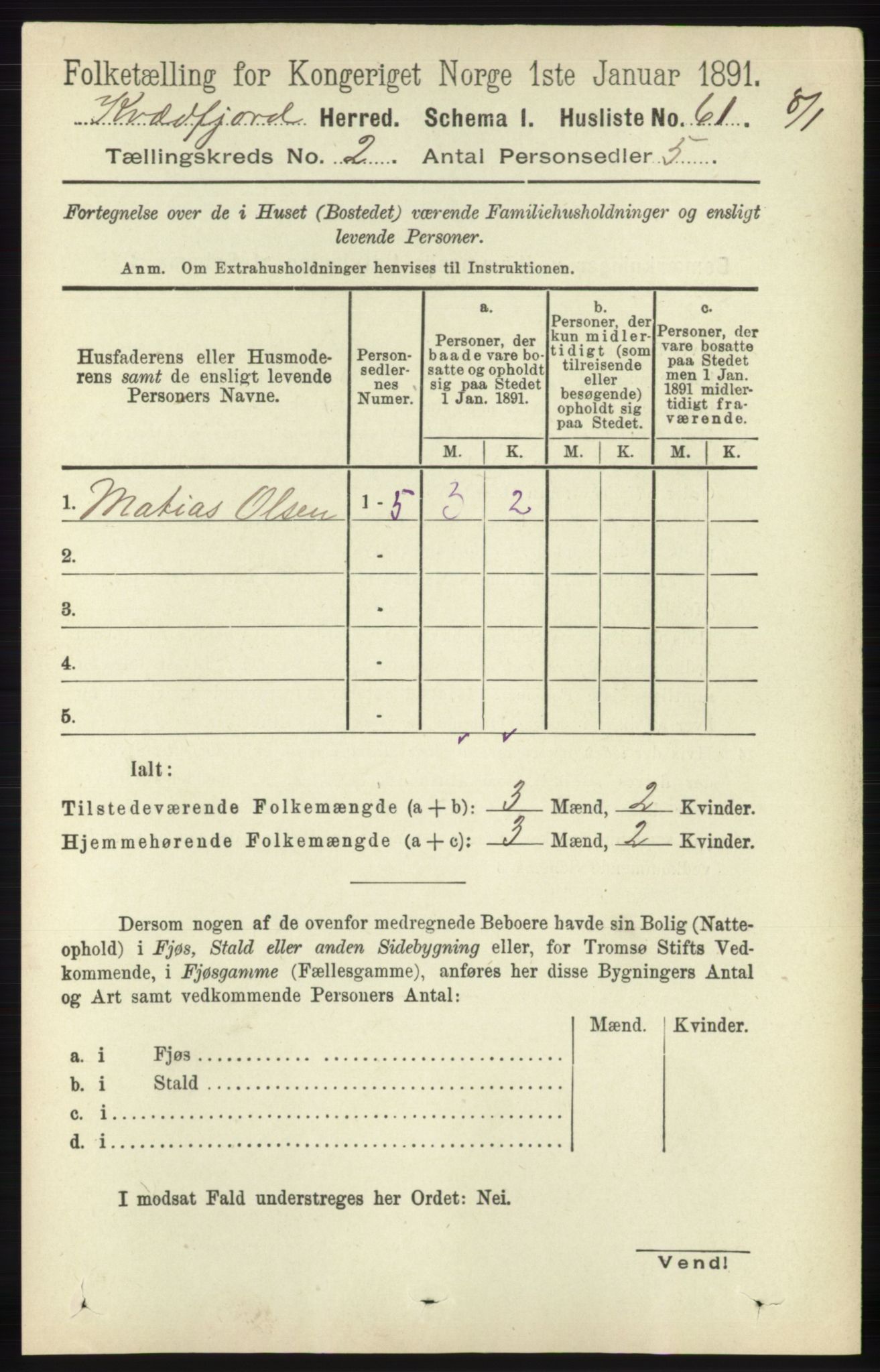 RA, 1891 census for 1911 Kvæfjord, 1891, p. 688