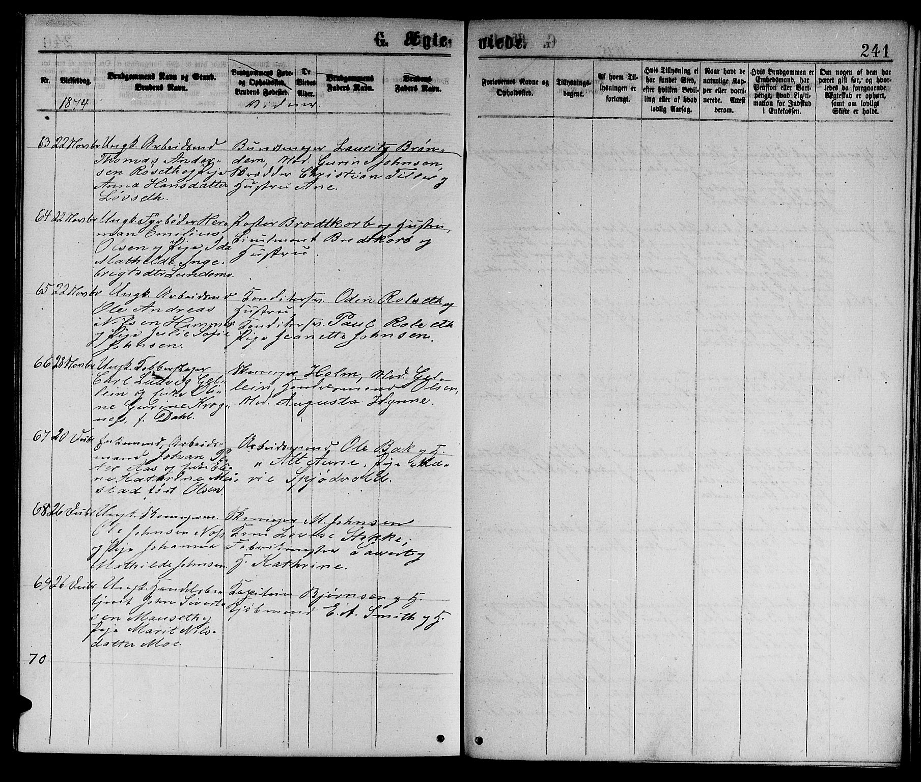 Ministerialprotokoller, klokkerbøker og fødselsregistre - Sør-Trøndelag, SAT/A-1456/601/L0088: Parish register (copy) no. 601C06, 1870-1878, p. 241