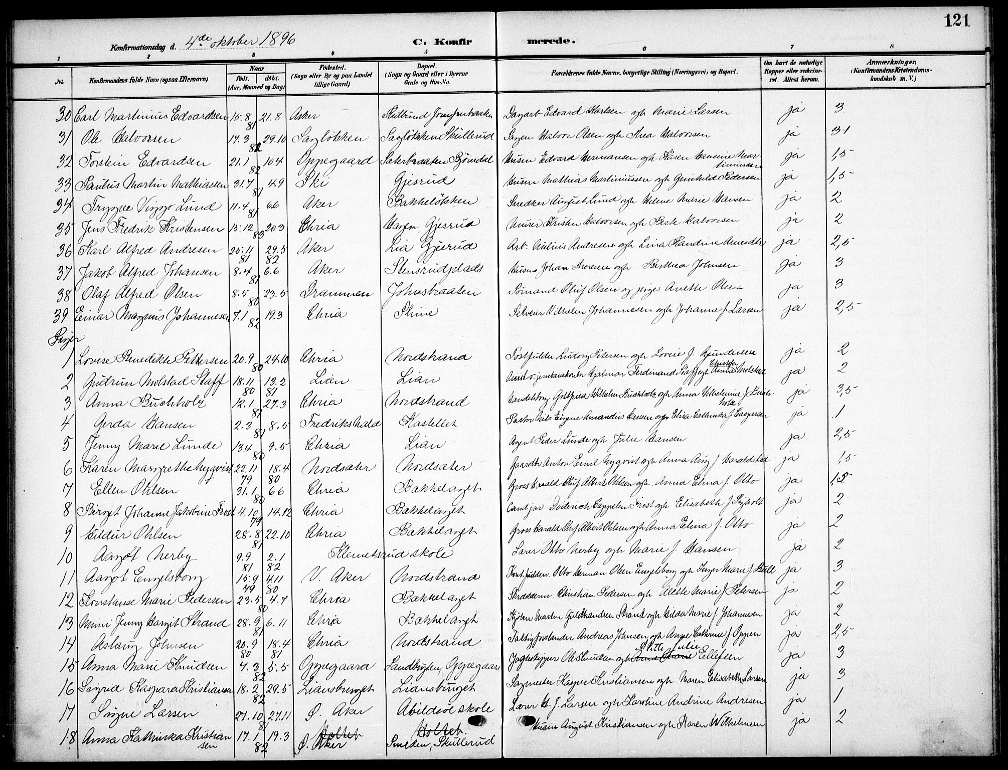 Nordstrand prestekontor Kirkebøker, SAO/A-10362a/F/Fa/L0000: Parish register (official) no. I 0, 1881-1900, p. 121