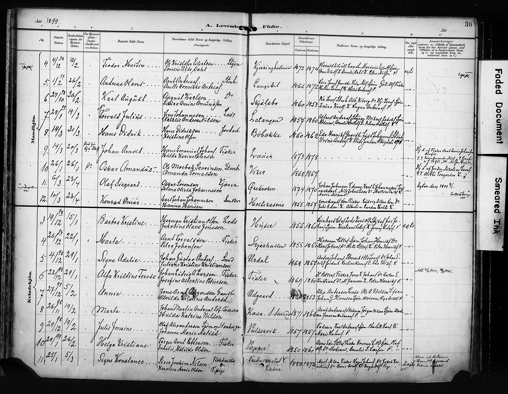 Hvaler prestekontor Kirkebøker, AV/SAO-A-2001/F/Fa/L0009: Parish register (official) no. I 9, 1895-1906, p. 30