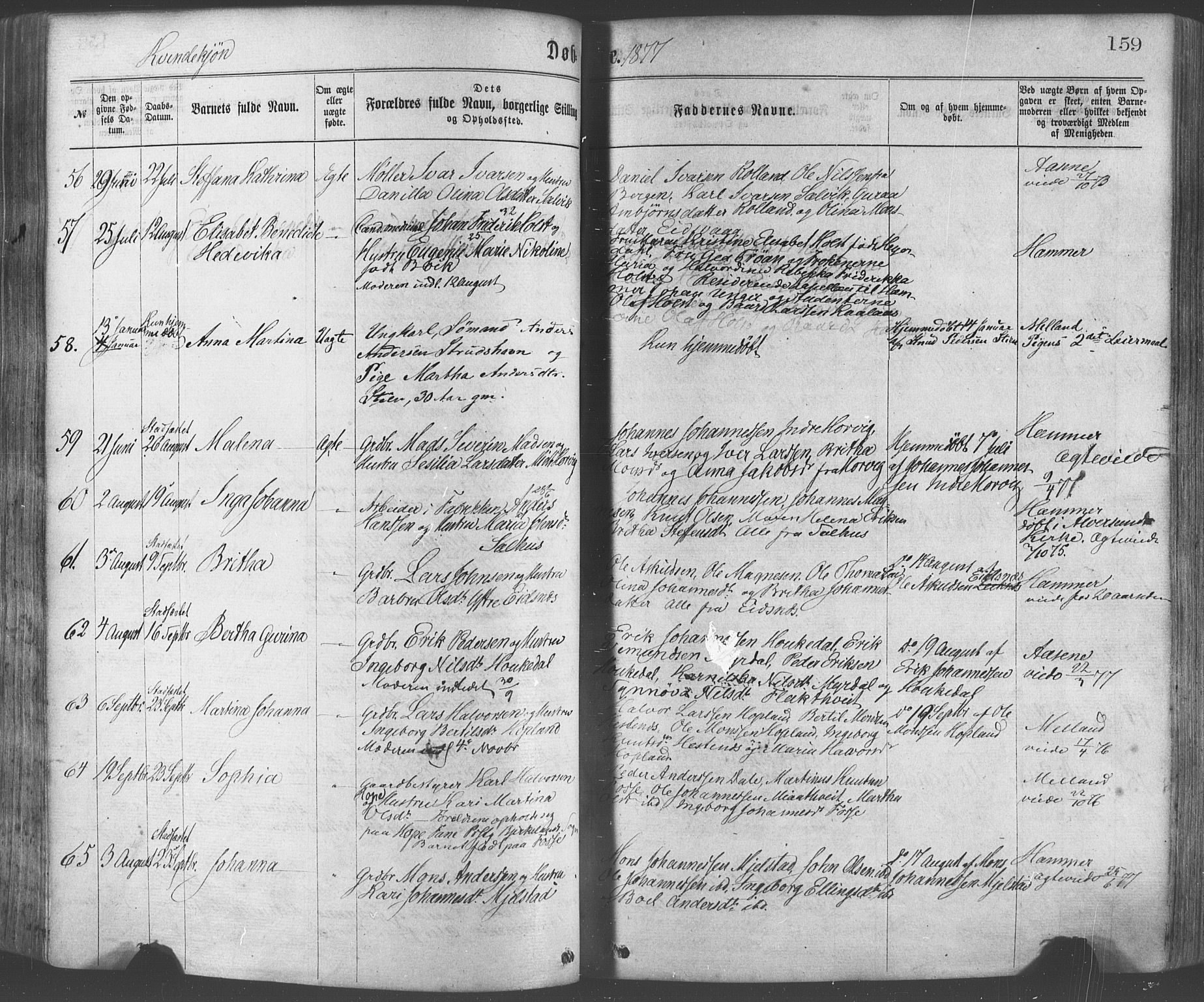 Hamre sokneprestembete, AV/SAB-A-75501/H/Ha/Haa/Haaa/L0015: Parish register (official) no. A 15, 1870-1881, p. 159