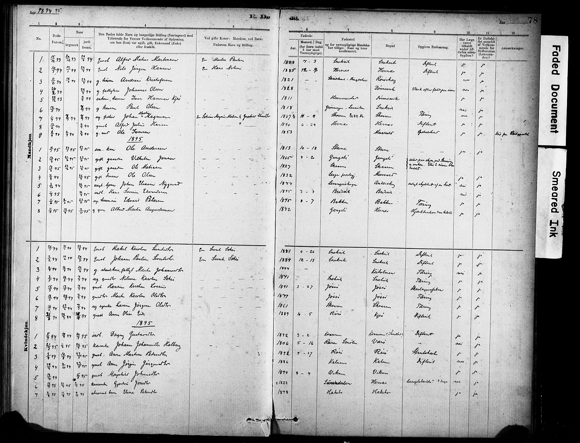 Ministerialprotokoller, klokkerbøker og fødselsregistre - Sør-Trøndelag, AV/SAT-A-1456/635/L0551: Parish register (official) no. 635A01, 1882-1899, p. 78