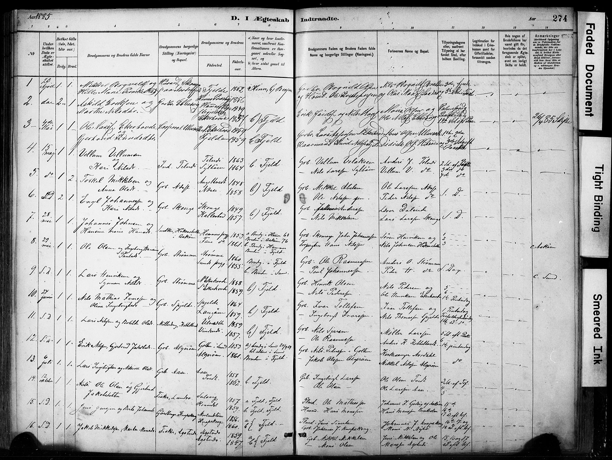 Fjell sokneprestembete, SAB/A-75301/H/Hab: Parish register (copy) no. A 4, 1880-1899, p. 274