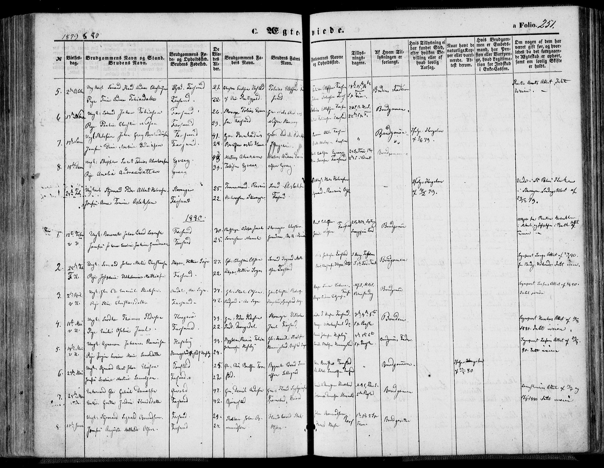 Farsund sokneprestkontor, AV/SAK-1111-0009/F/Fa/L0005: Parish register (official) no. A 5, 1863-1886, p. 251