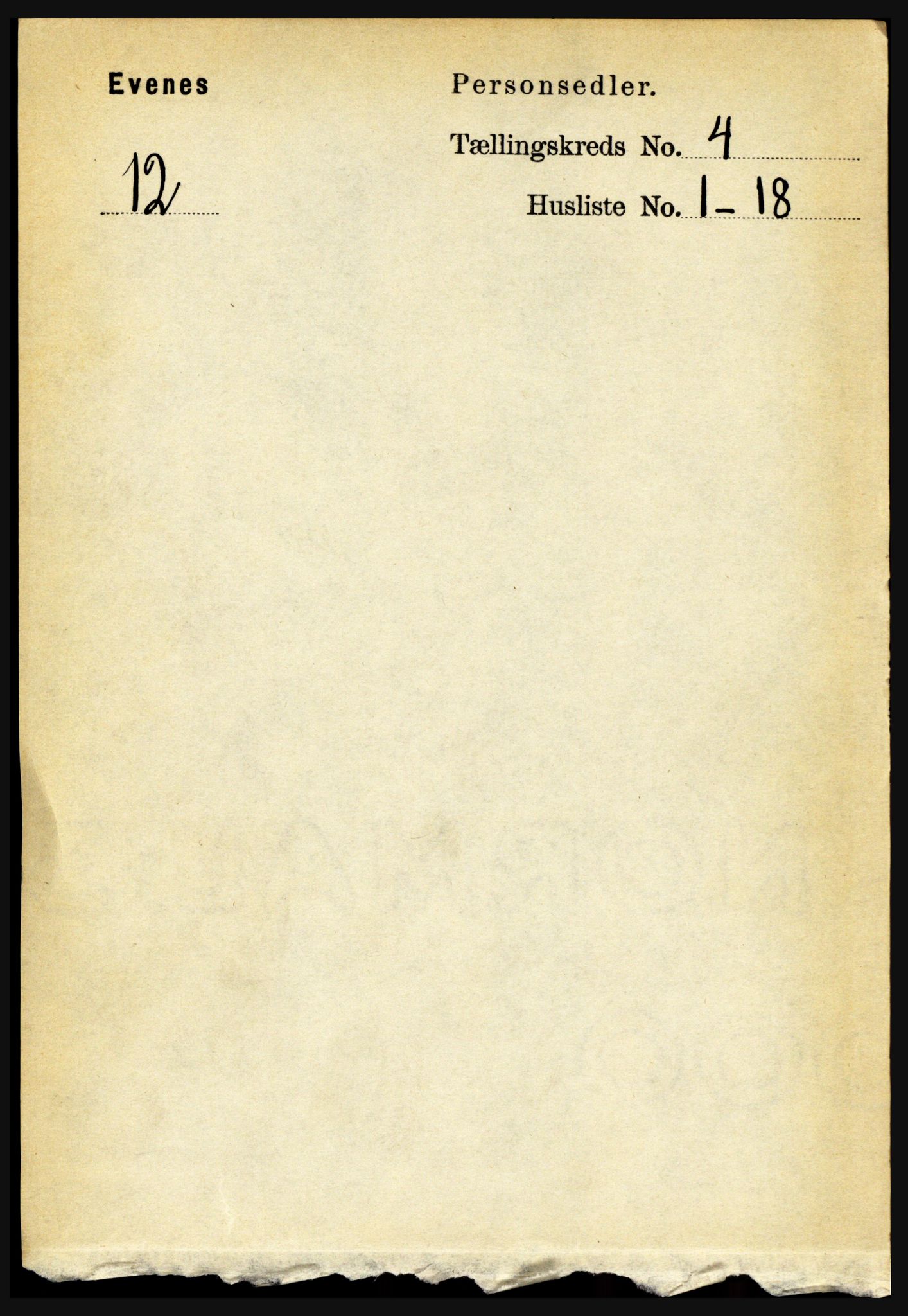 RA, 1891 census for 1853 Evenes, 1891, p. 1225