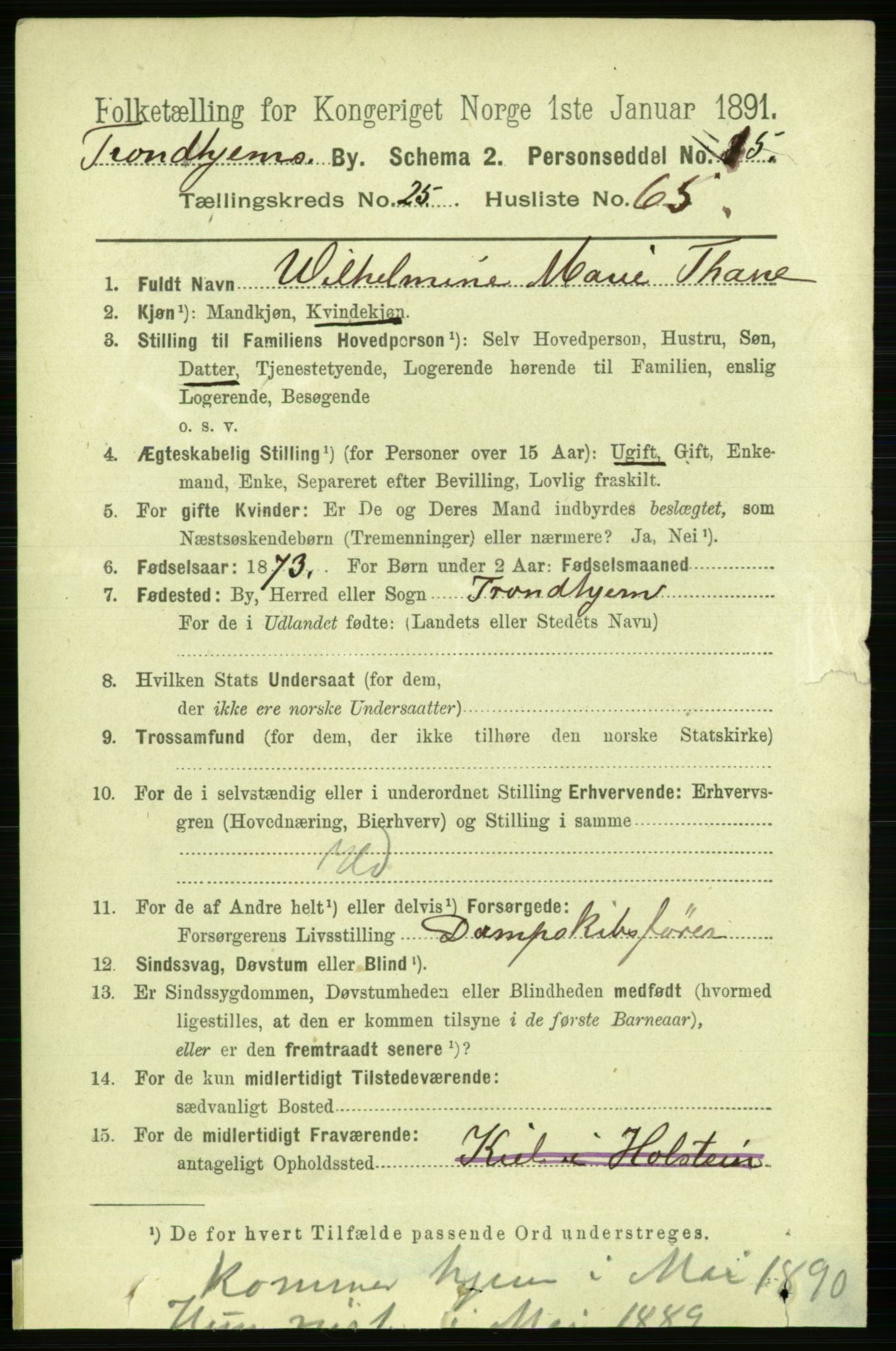 RA, 1891 census for 1601 Trondheim, 1891, p. 19457