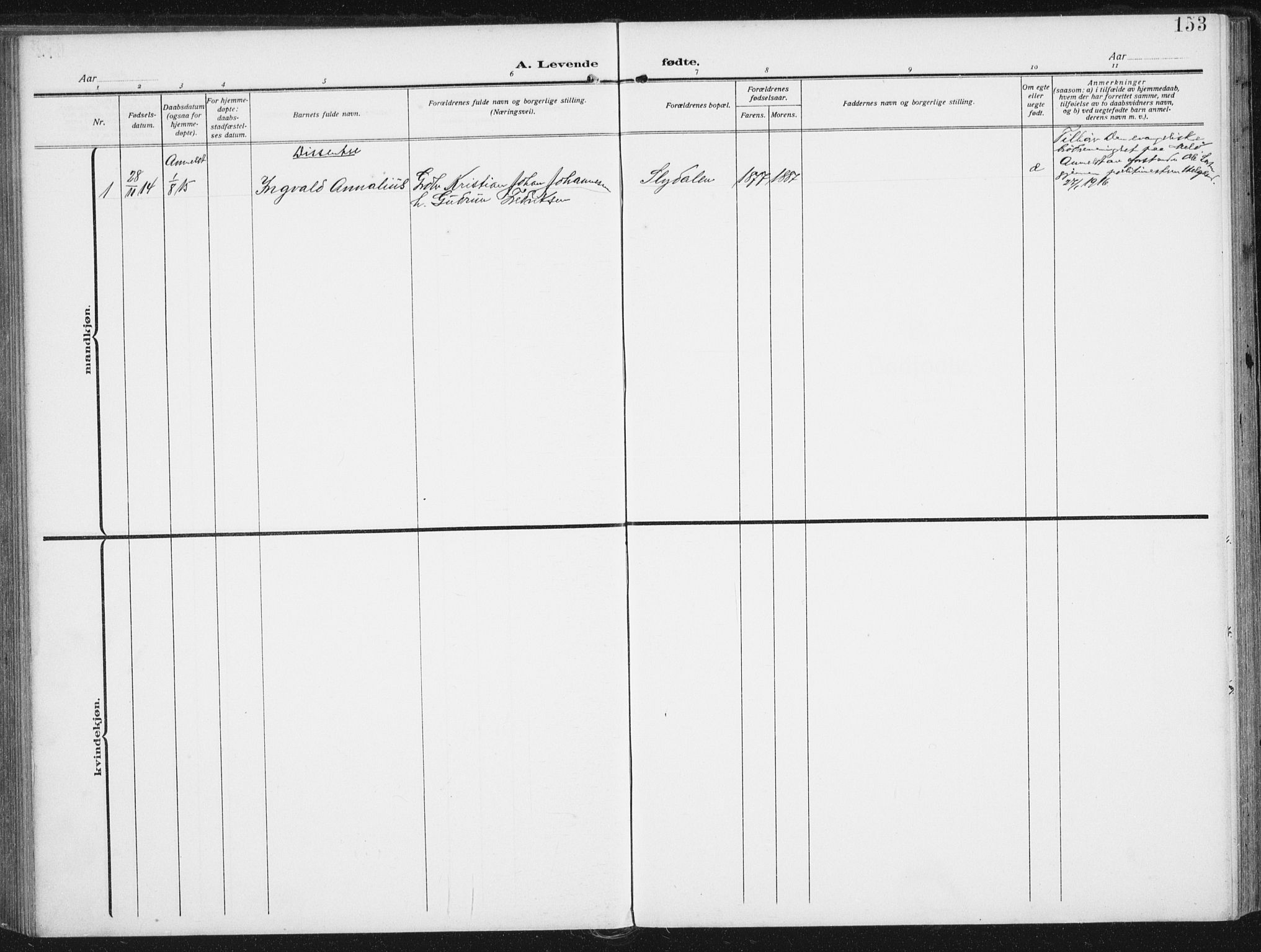 Ministerialprotokoller, klokkerbøker og fødselsregistre - Nordland, SAT/A-1459/880/L1135: Parish register (official) no. 880A09, 1908-1919, p. 153