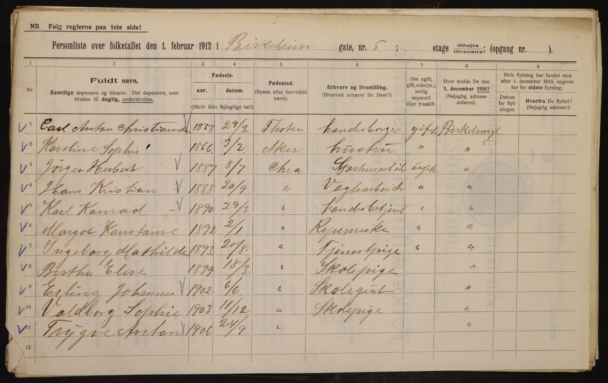 OBA, Municipal Census 1912 for Kristiania, 1912, p. 4940