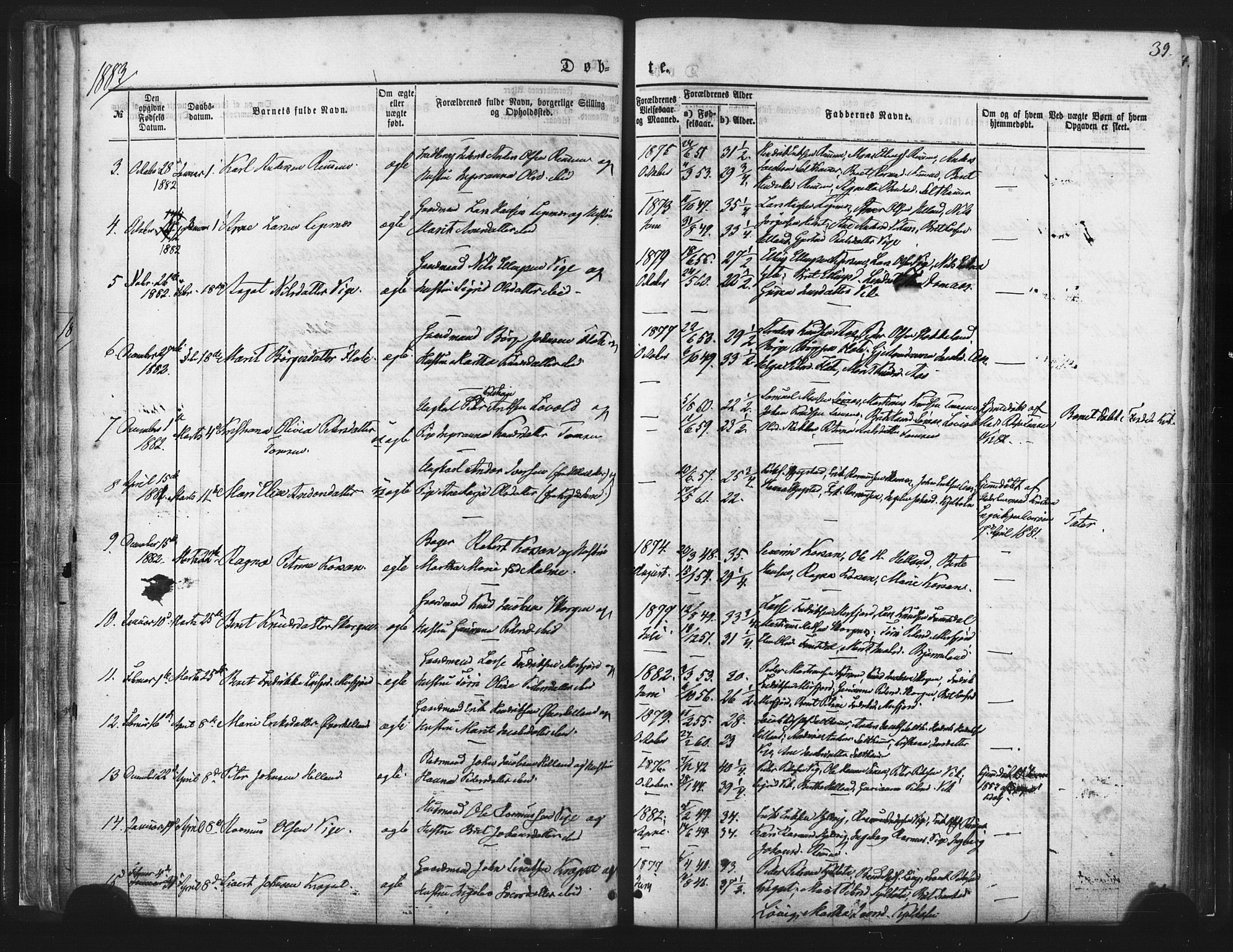 Ministerialprotokoller, klokkerbøker og fødselsregistre - Møre og Romsdal, AV/SAT-A-1454/539/L0530: Parish register (official) no. 539A03, 1872-1886, p. 39