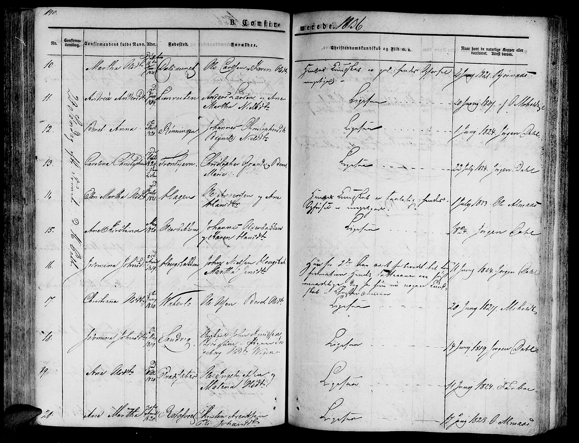Ministerialprotokoller, klokkerbøker og fødselsregistre - Nord-Trøndelag, SAT/A-1458/701/L0006: Parish register (official) no. 701A06, 1825-1841, p. 190