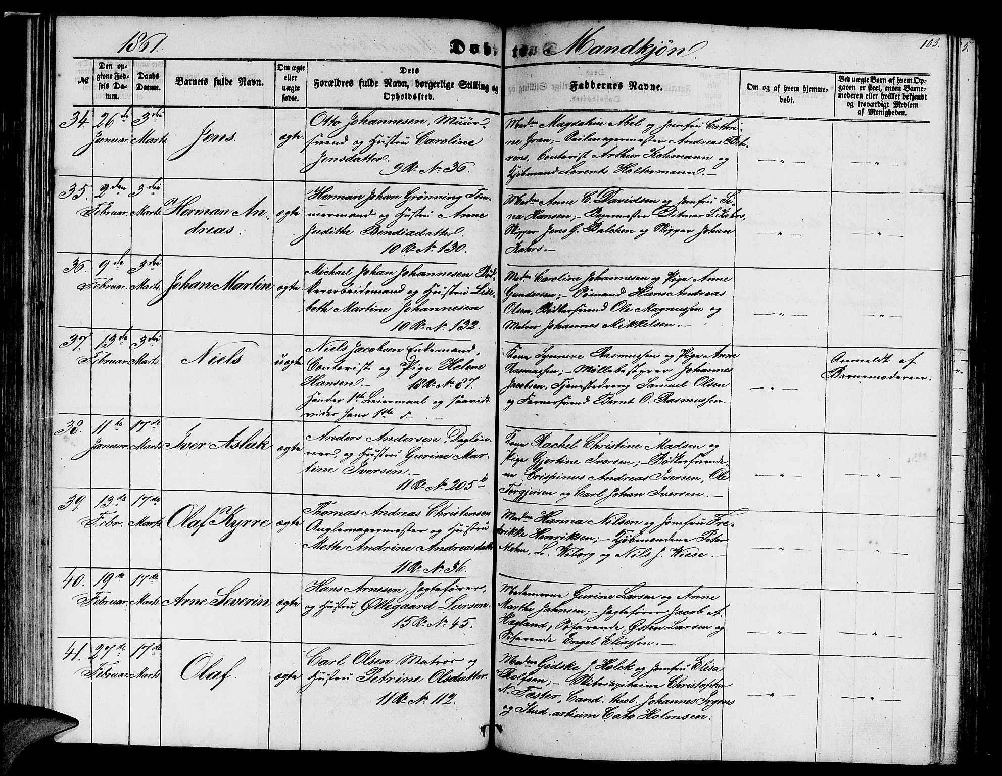Domkirken sokneprestembete, SAB/A-74801/H/Hab/L0011: Parish register (copy) no. B 4, 1856-1862, p. 103
