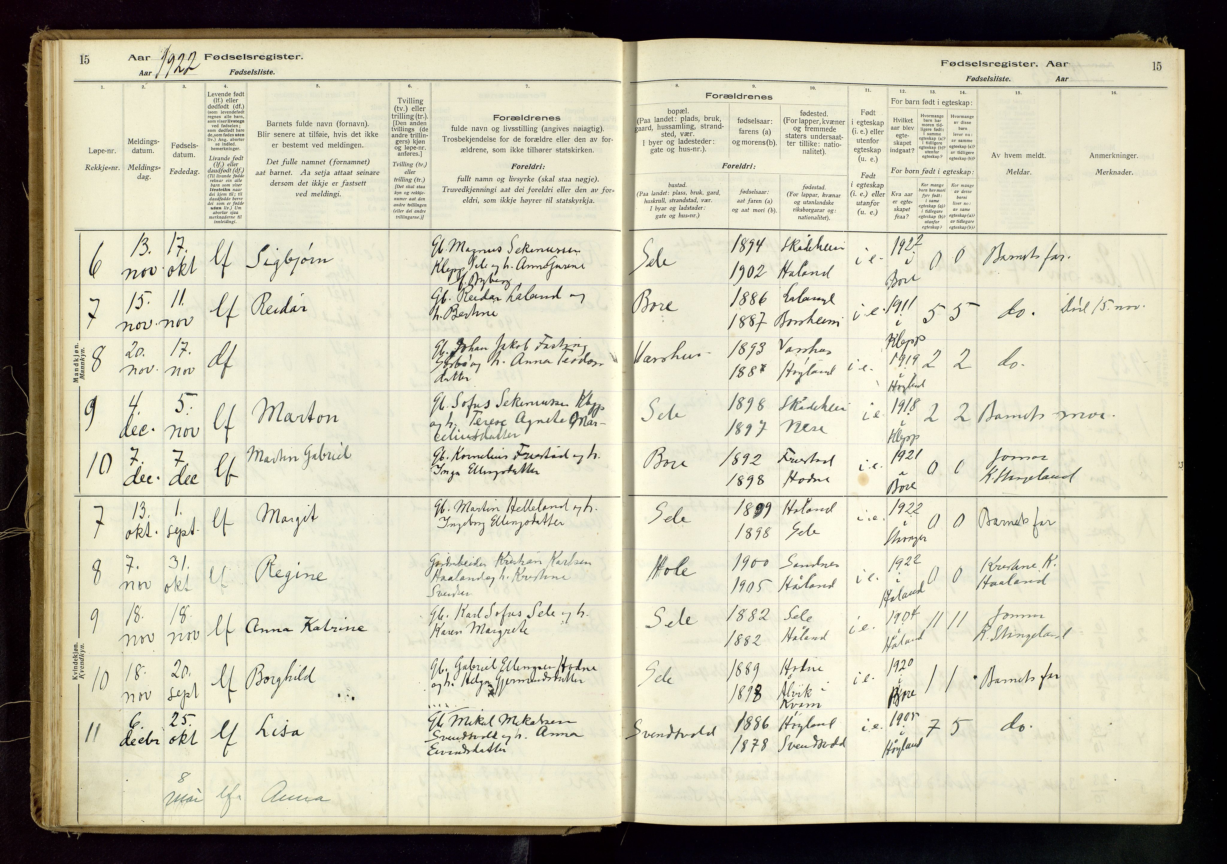 Klepp sokneprestkontor, AV/SAST-A-101803/001/704BAB/L0001: Birth register no. 1, 1916-1976, p. 15