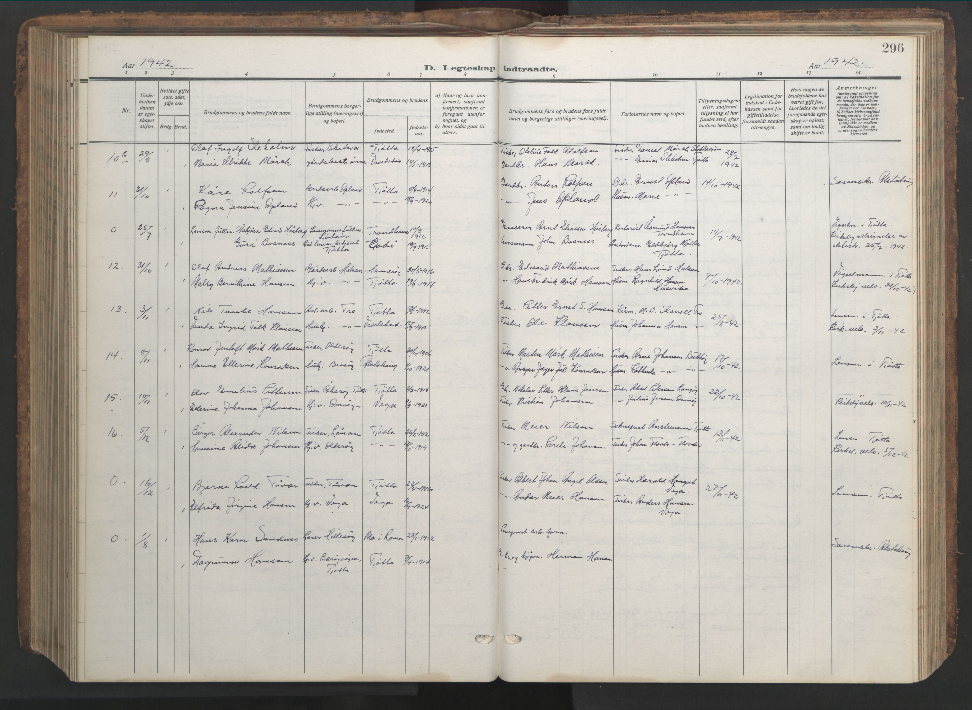 Ministerialprotokoller, klokkerbøker og fødselsregistre - Nordland, AV/SAT-A-1459/817/L0269: Parish register (copy) no. 817C04, 1921-1949, p. 296