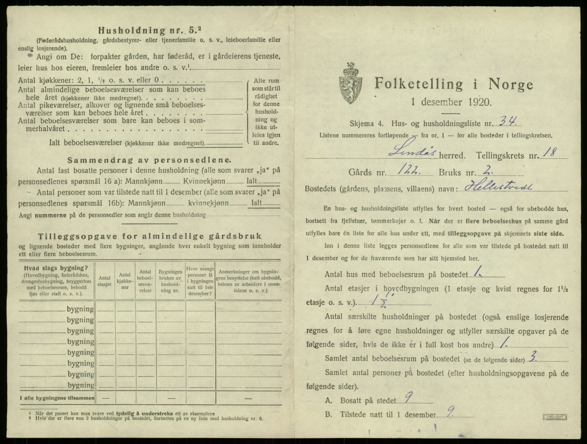 SAB, 1920 census for Lindås, 1920, p. 1342