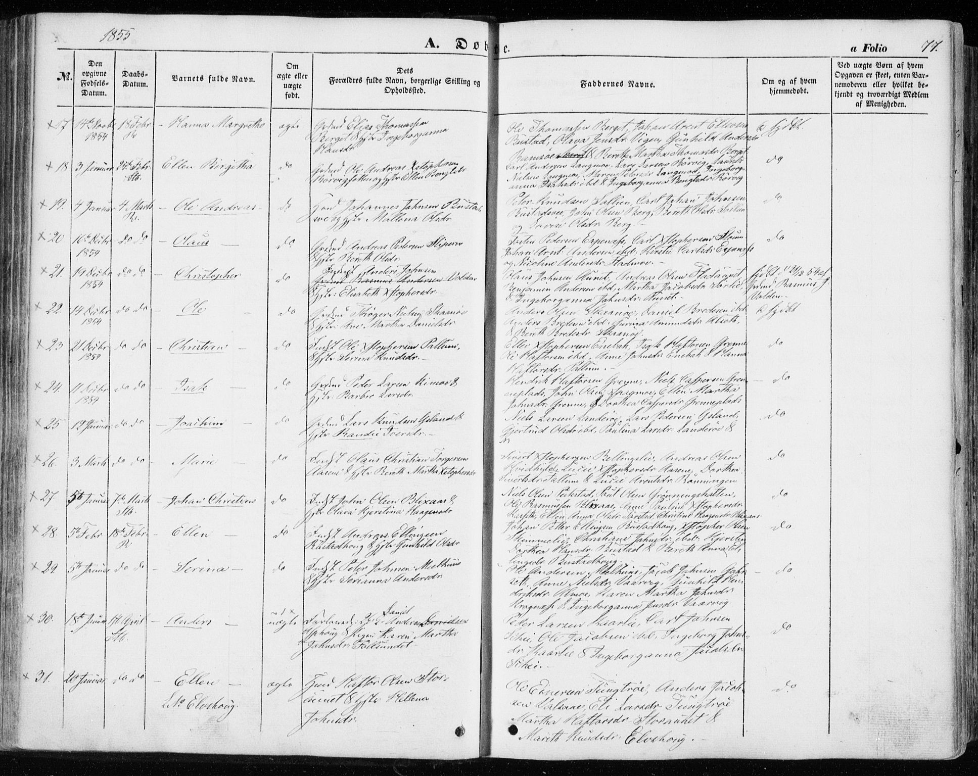 Ministerialprotokoller, klokkerbøker og fødselsregistre - Sør-Trøndelag, SAT/A-1456/646/L0611: Parish register (official) no. 646A09, 1848-1857, p. 77