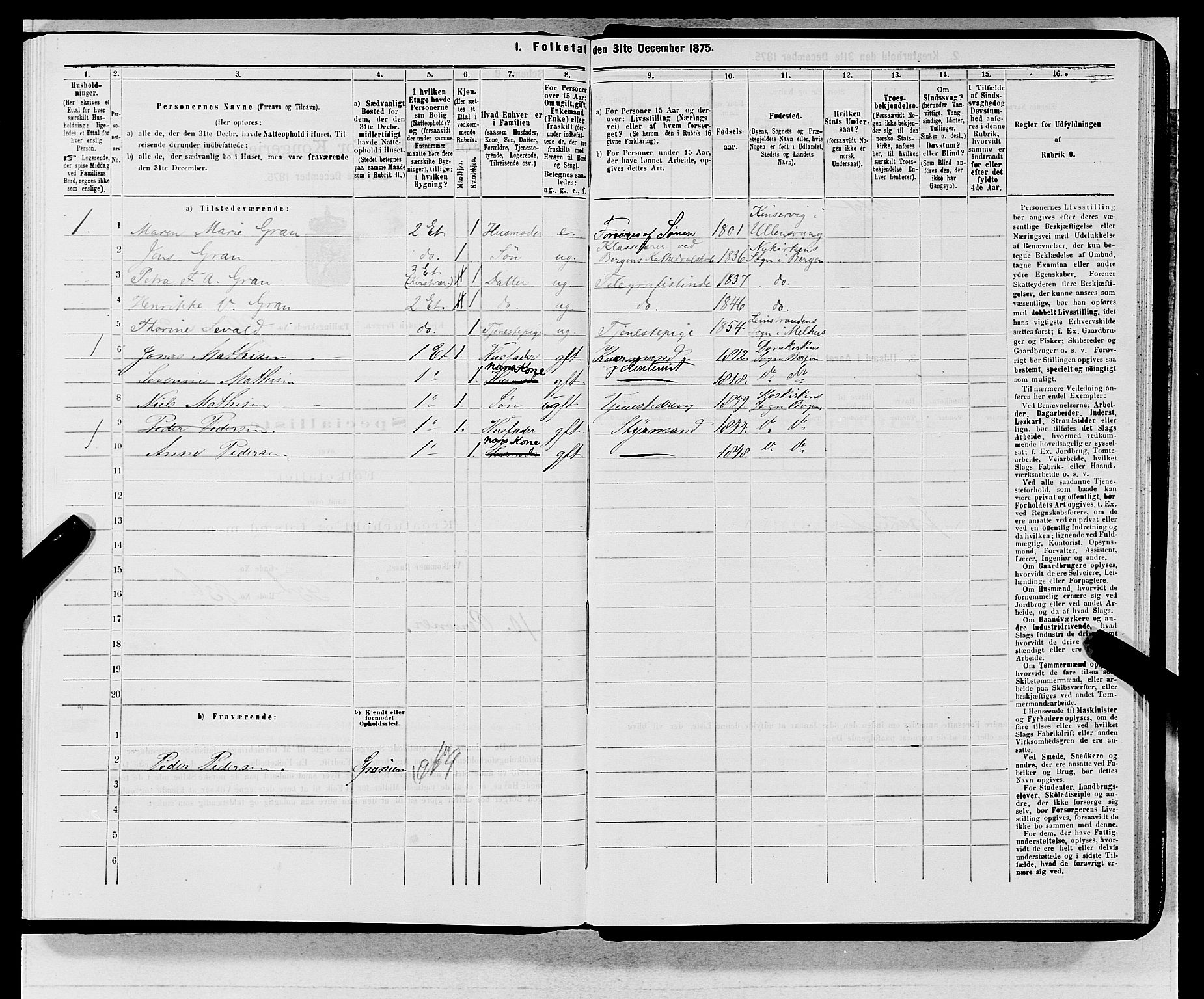 SAB, 1875 census for 1301 Bergen, 1875, p. 5392