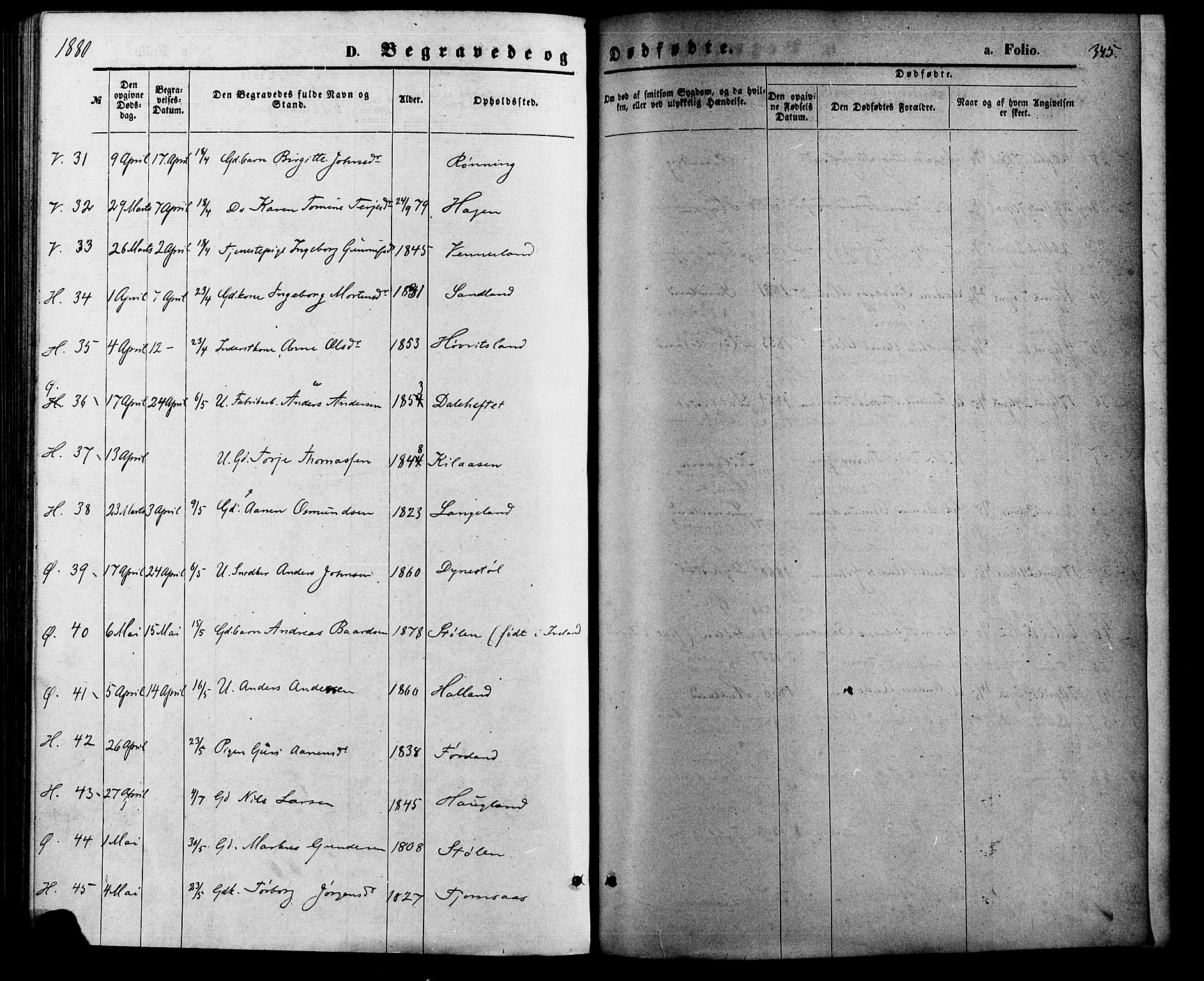 Vennesla sokneprestkontor, AV/SAK-1111-0045/Fa/Fac/L0008: Parish register (official) no. A 8, 1874-1883, p. 345