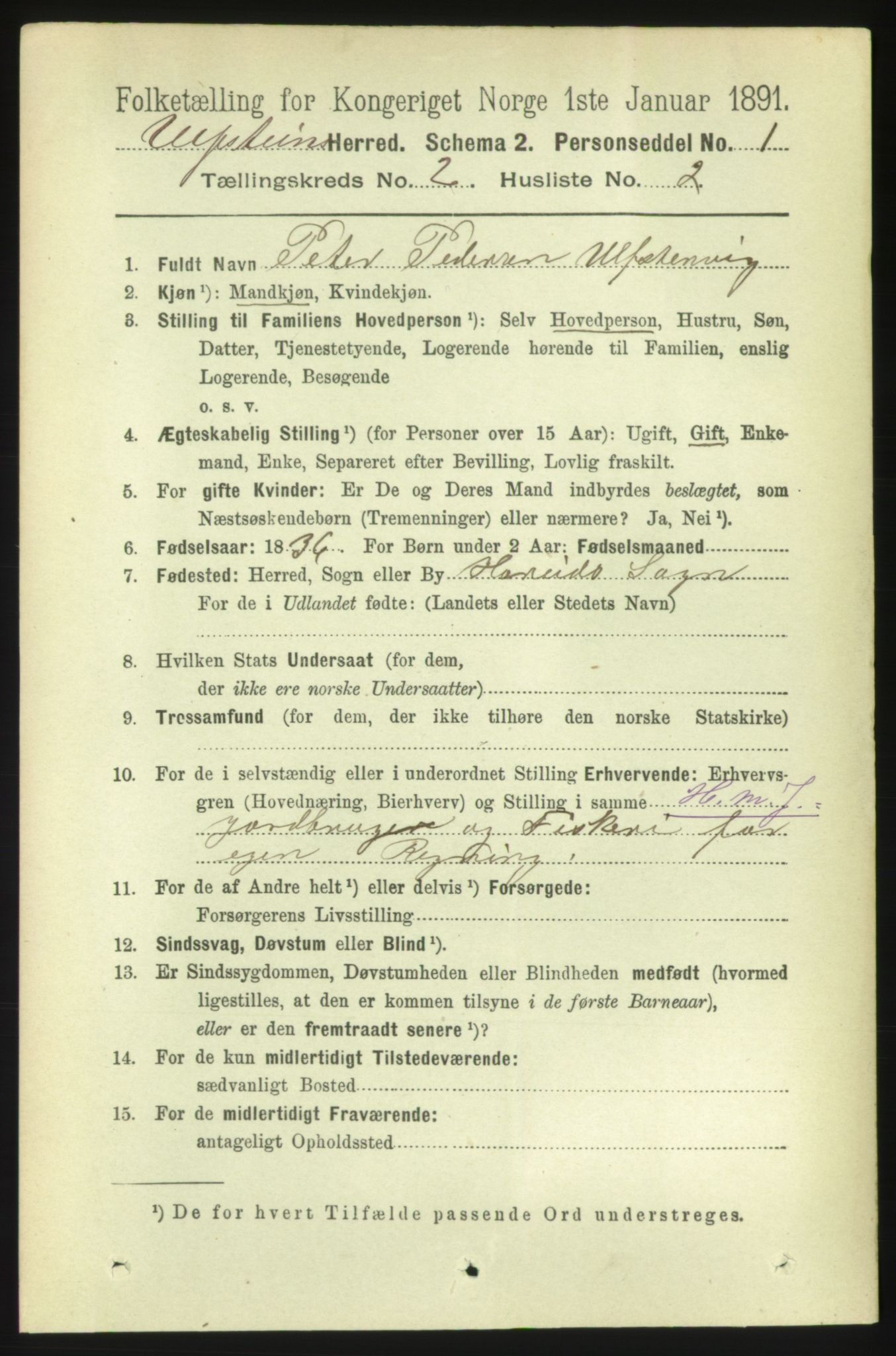 RA, 1891 census for 1516 Ulstein, 1891, p. 327