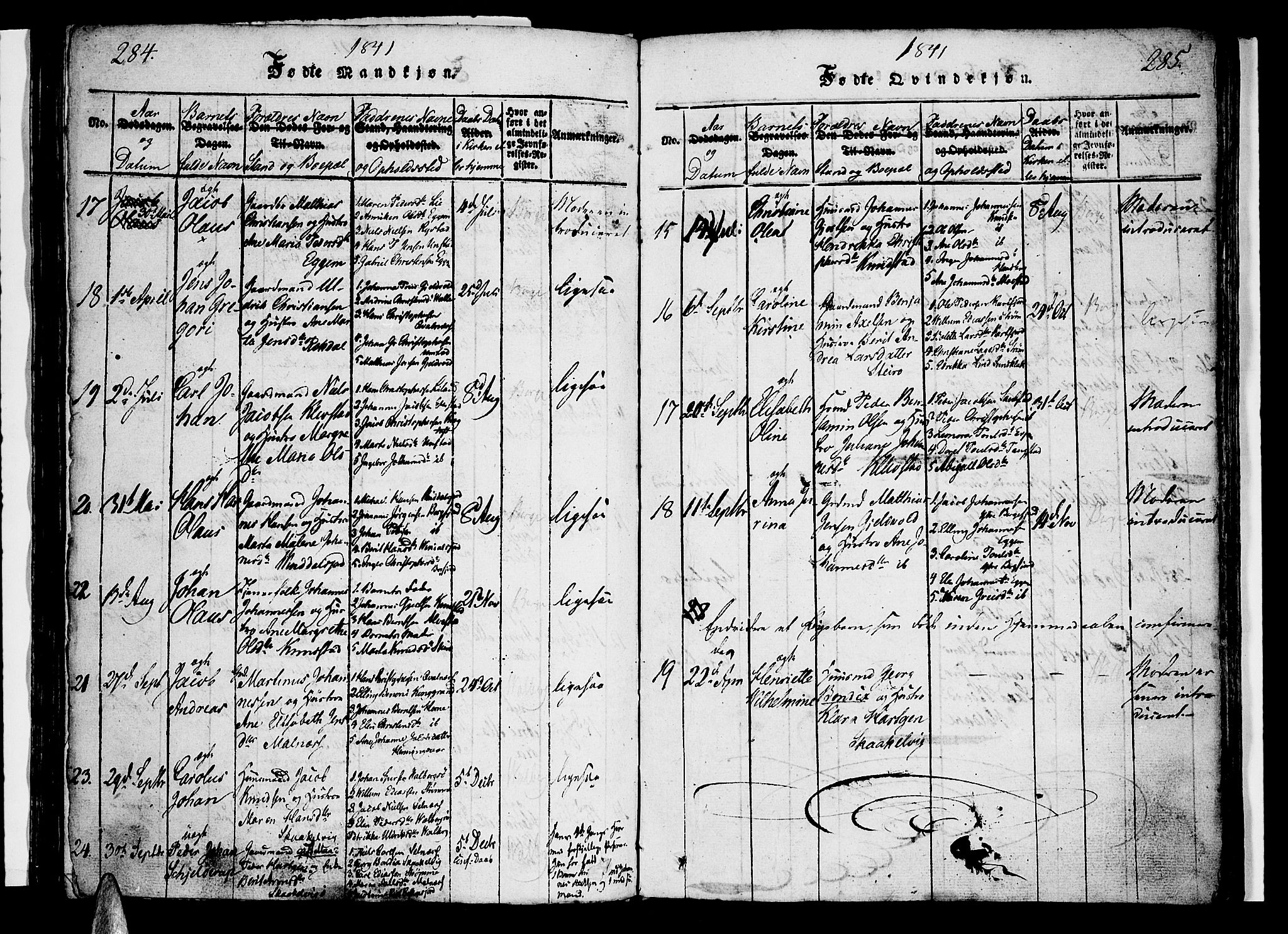 Ministerialprotokoller, klokkerbøker og fødselsregistre - Nordland, SAT/A-1459/880/L1130: Parish register (official) no. 880A04, 1821-1843, p. 284-285