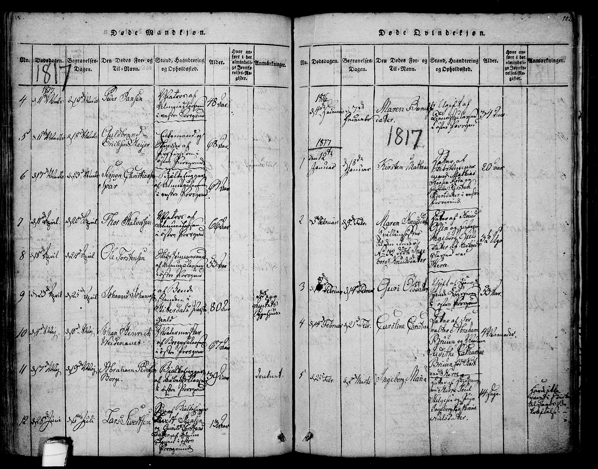 Porsgrunn kirkebøker , SAKO/A-104/F/Fa/L0004: Parish register (official) no. 4, 1814-1828, p. 102