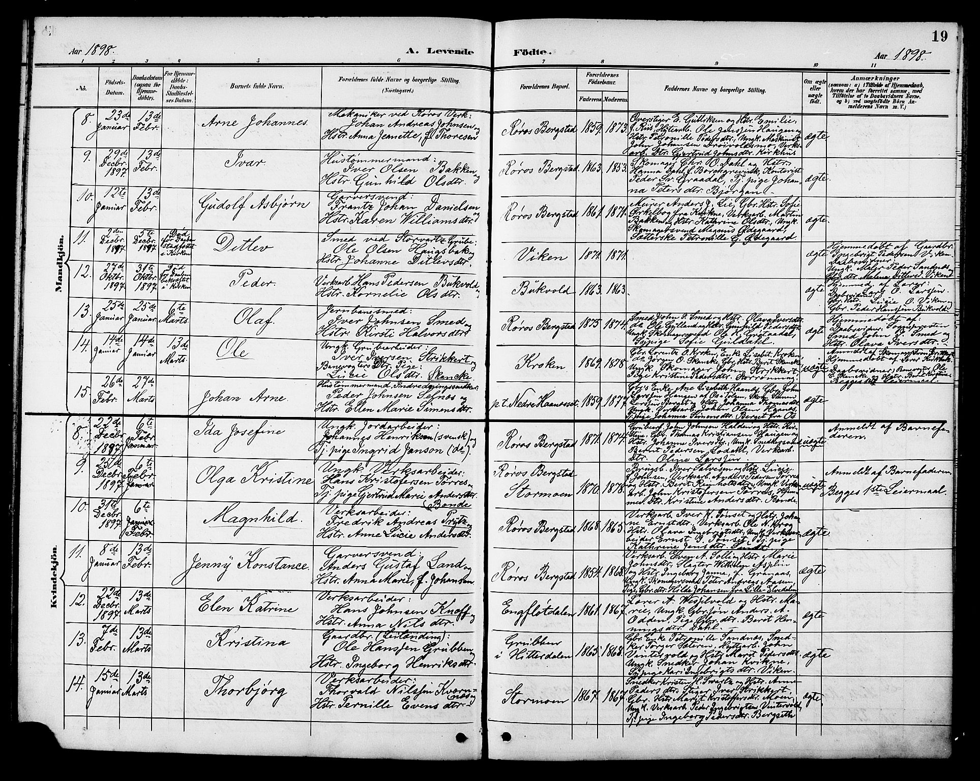 Ministerialprotokoller, klokkerbøker og fødselsregistre - Sør-Trøndelag, SAT/A-1456/681/L0941: Parish register (copy) no. 681C05, 1896-1905, p. 19