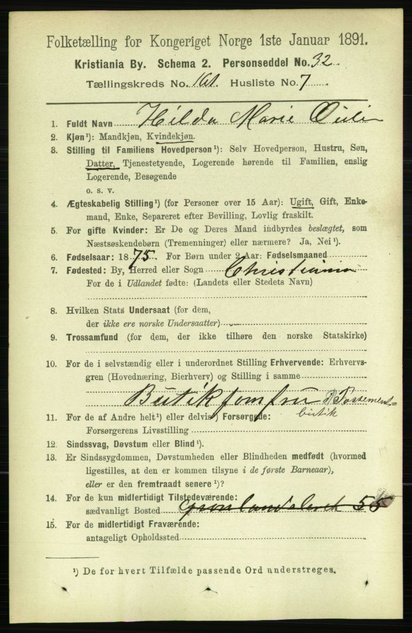 RA, 1891 census for 0301 Kristiania, 1891, p. 91752