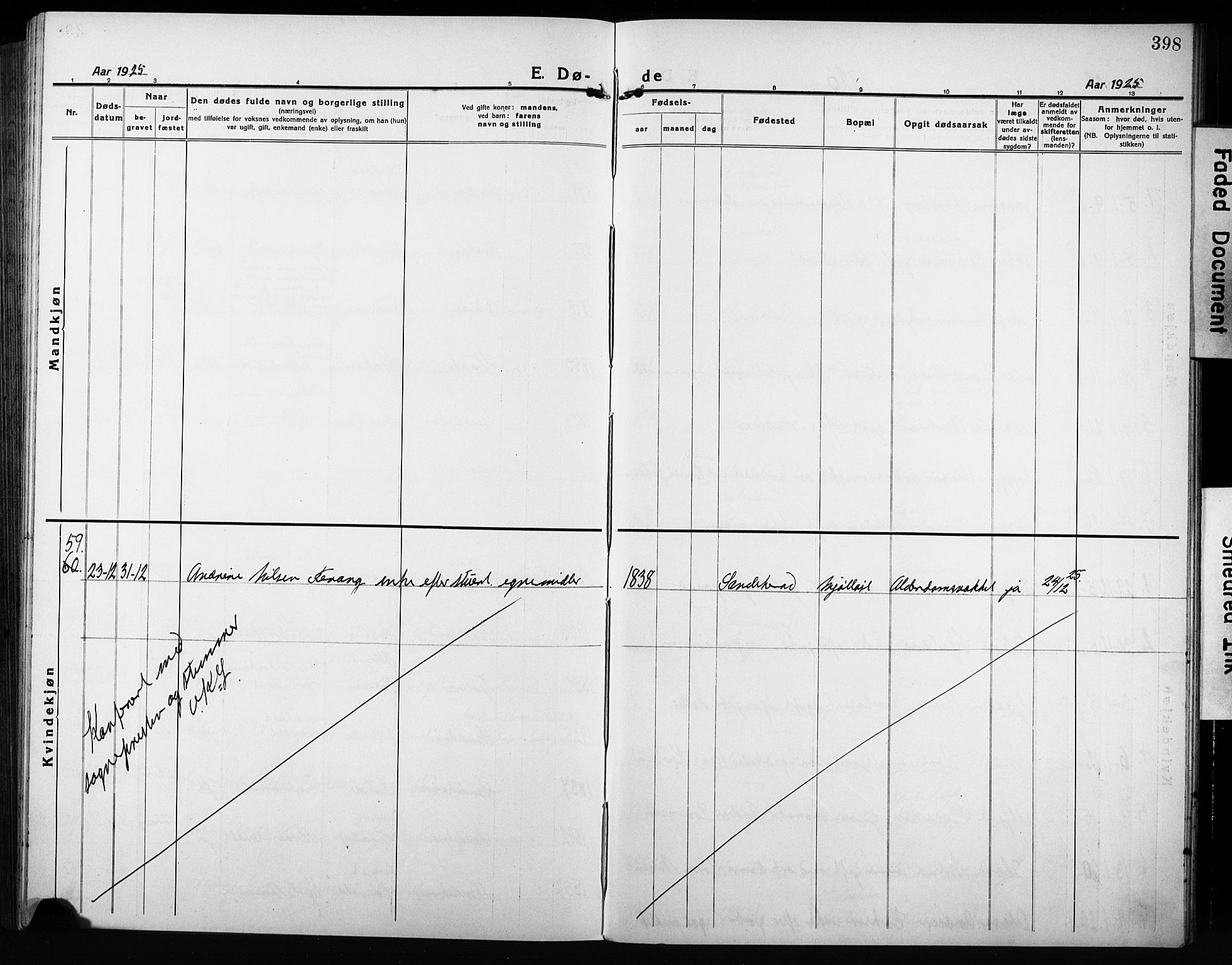 Sandar kirkebøker, AV/SAKO-A-243/G/Ga/L0004: Parish register (copy) no. 4, 1922-1932, p. 398