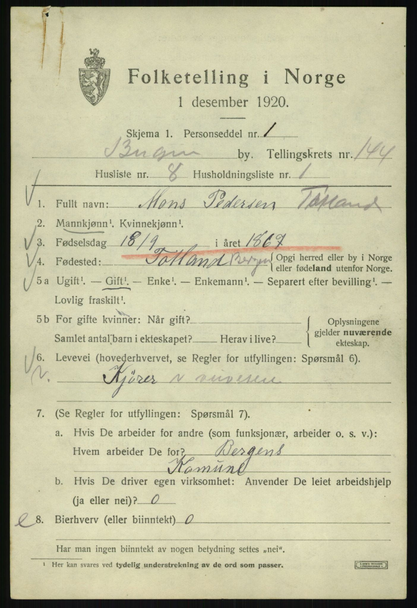 SAB, 1920 census for Bergen, 1920, p. 240838