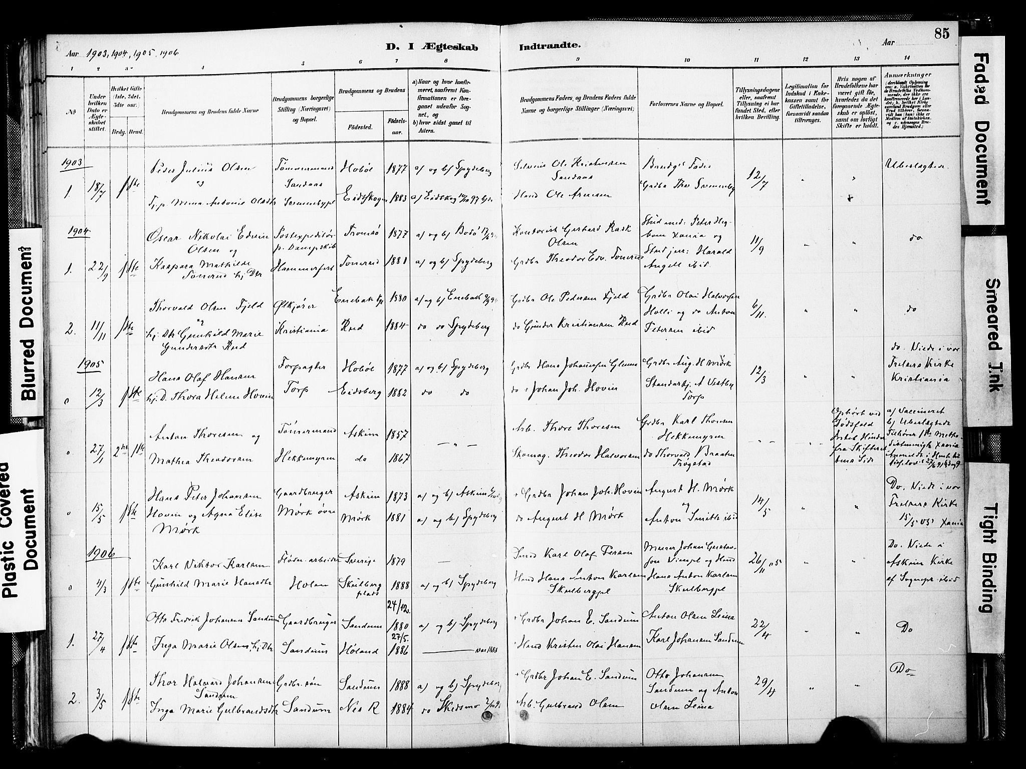 Spydeberg prestekontor Kirkebøker, SAO/A-10924/F/Fb/L0001: Parish register (official) no. II 1, 1886-1907, p. 85