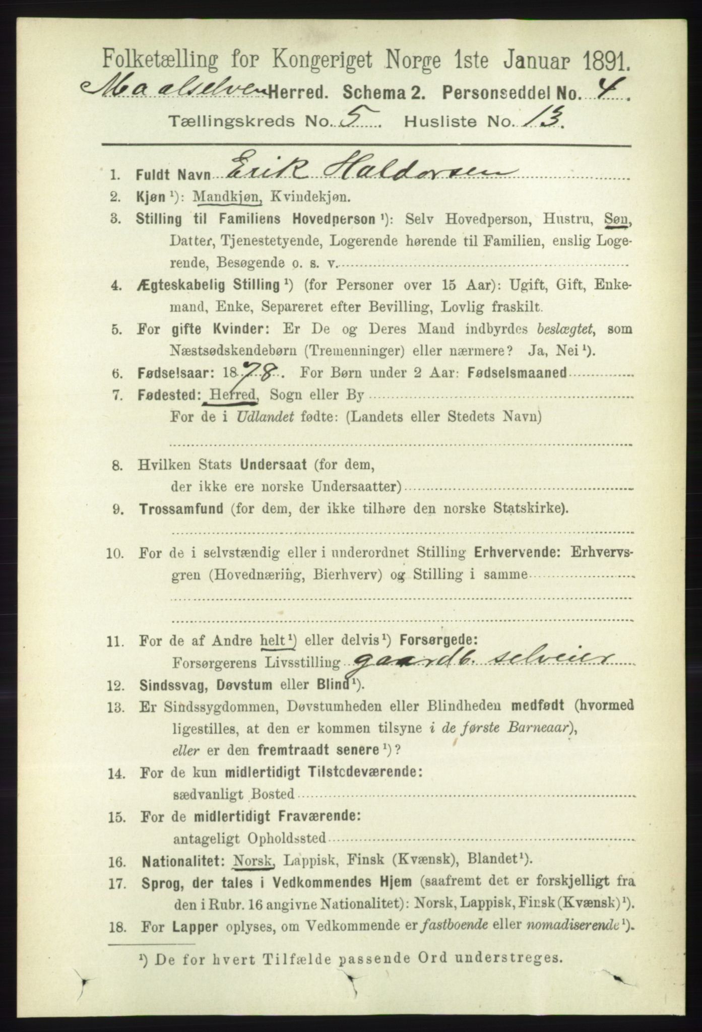 RA, 1891 census for 1924 Målselv, 1891, p. 1716
