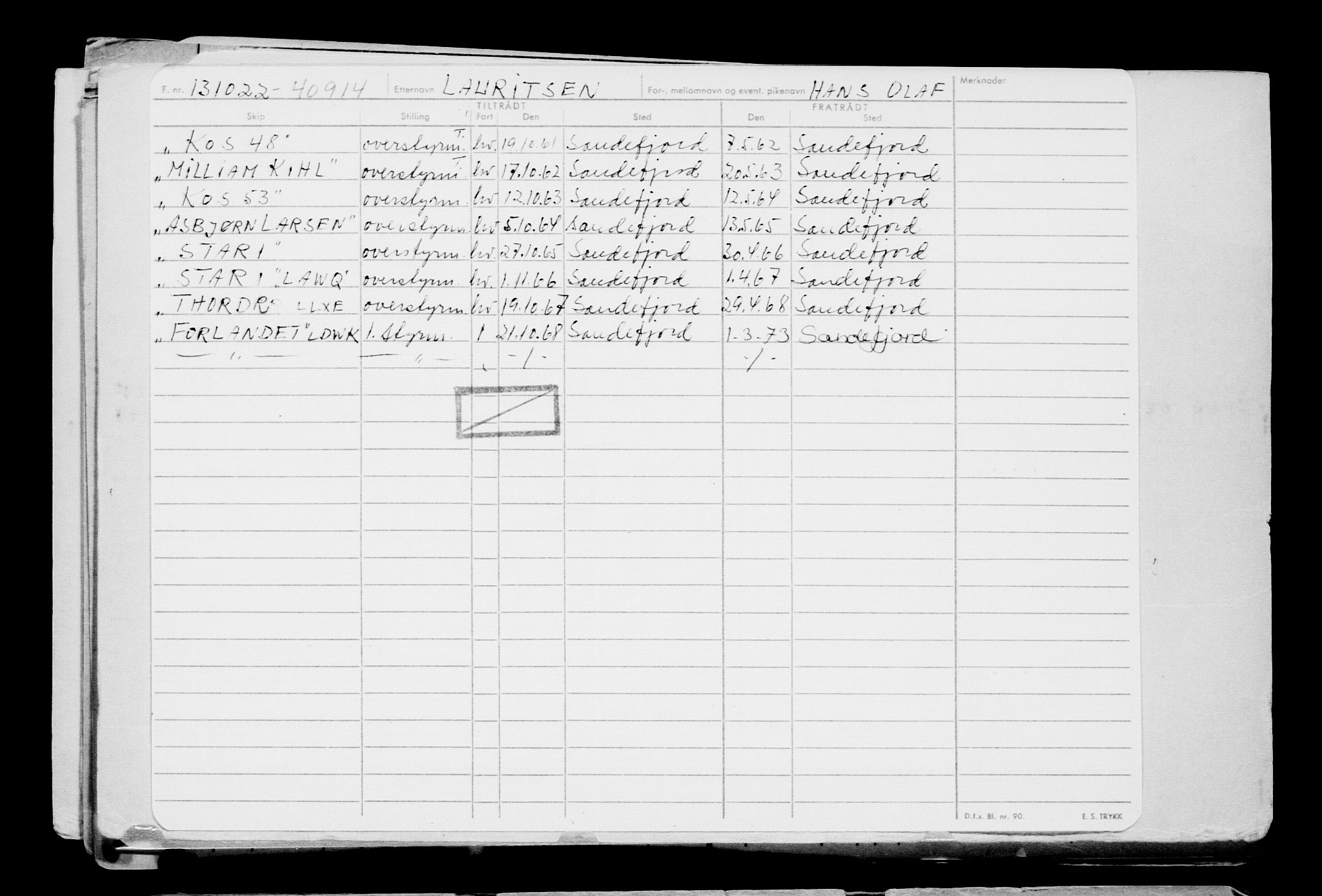 Direktoratet for sjømenn, RA/S-3545/G/Gb/L0211: Hovedkort, 1922, p. 256