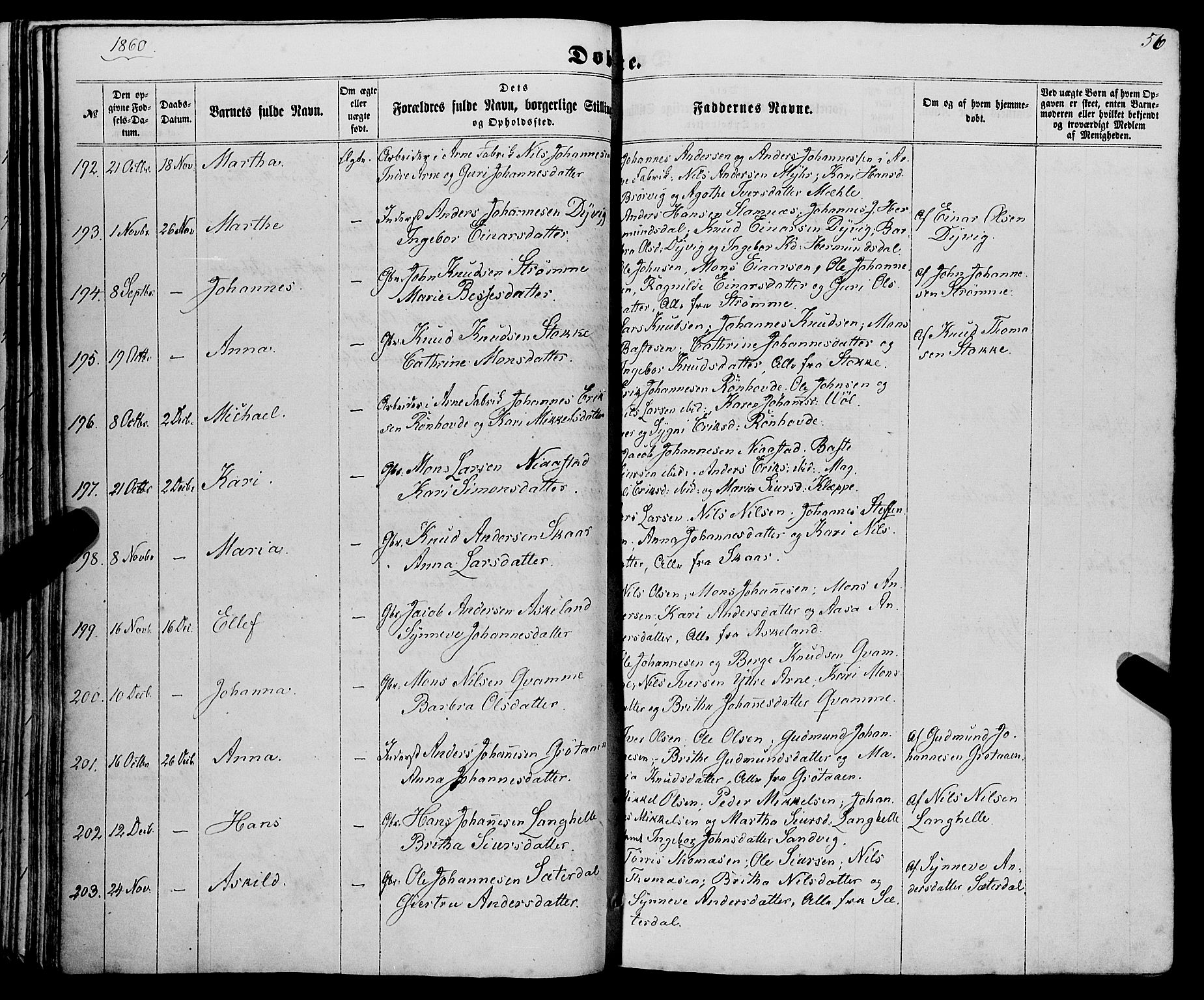 Haus sokneprestembete, AV/SAB-A-75601/H/Haa: Parish register (official) no. A 17, 1858-1870, p. 56