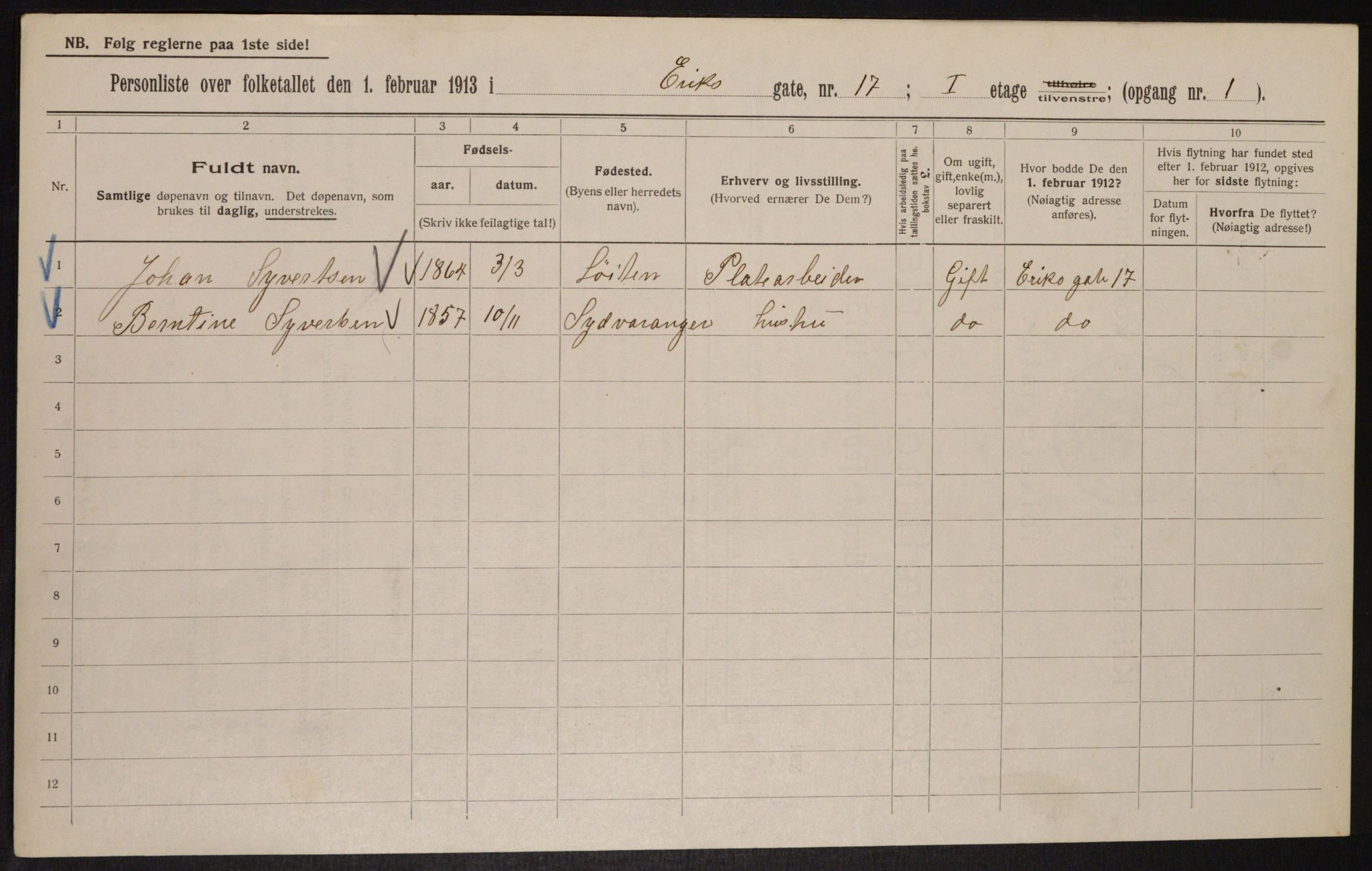 OBA, Municipal Census 1913 for Kristiania, 1913, p. 20197