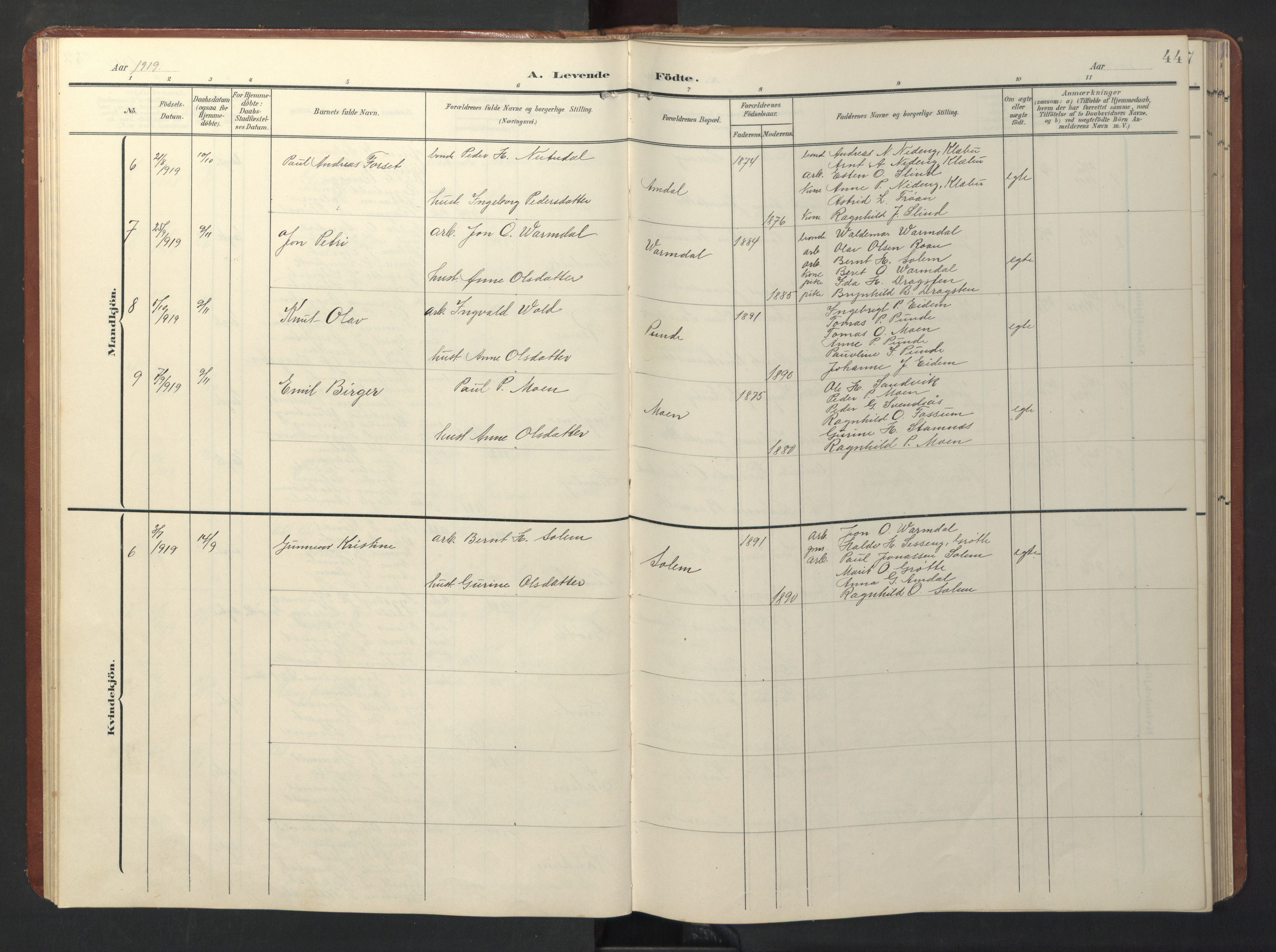 Ministerialprotokoller, klokkerbøker og fødselsregistre - Sør-Trøndelag, SAT/A-1456/696/L1161: Parish register (copy) no. 696C01, 1902-1950, p. 44