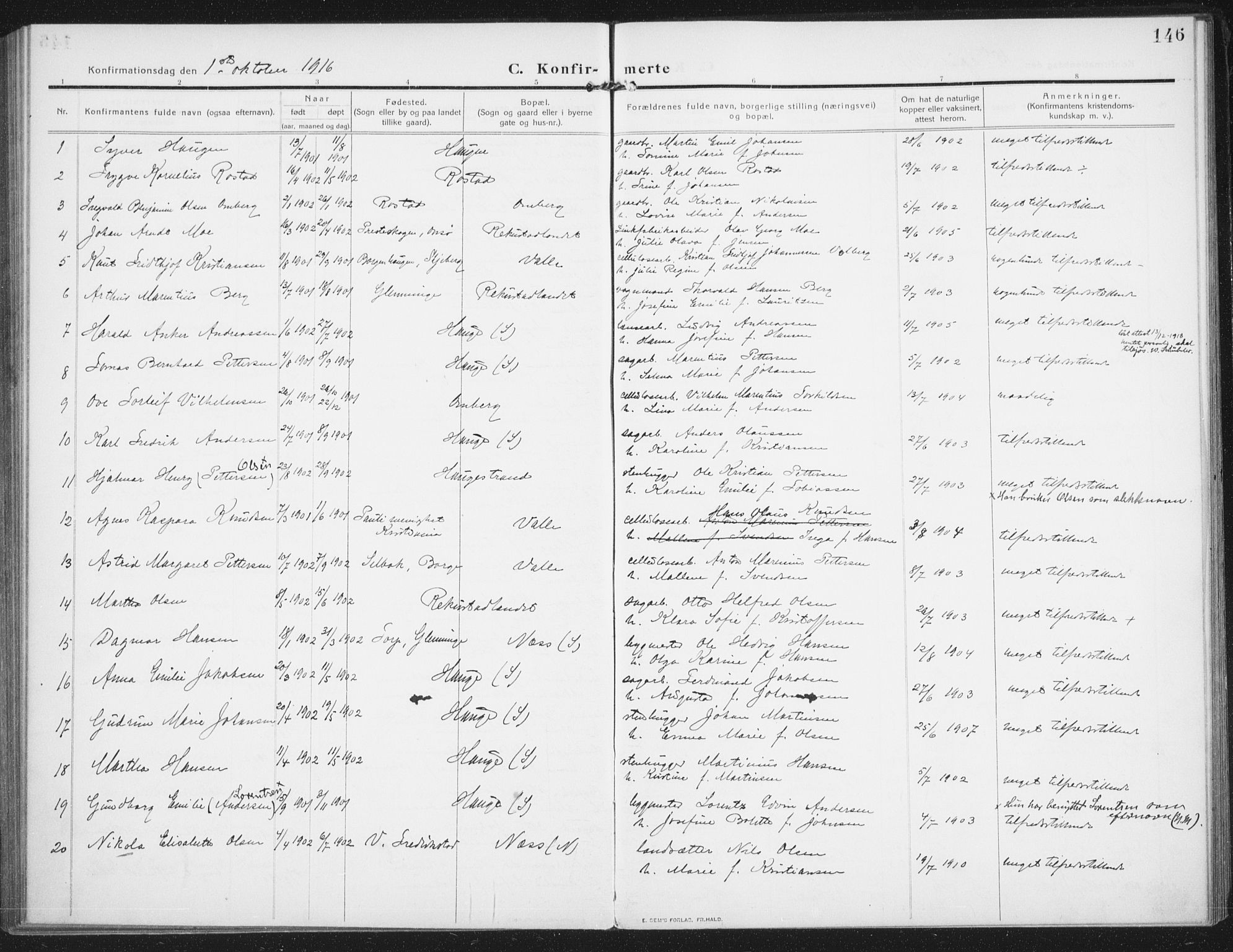 Rolvsøy prestekontor Kirkebøker, AV/SAO-A-2004/F/Fa/L0002: Parish register (official) no. 2, 1909-1917, p. 146