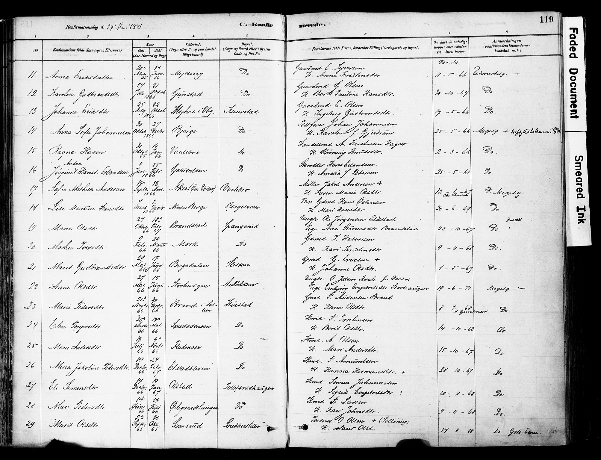 Ringebu prestekontor, AV/SAH-PREST-082/H/Ha/Haa/L0008: Parish register (official) no. 8, 1878-1898, p. 119