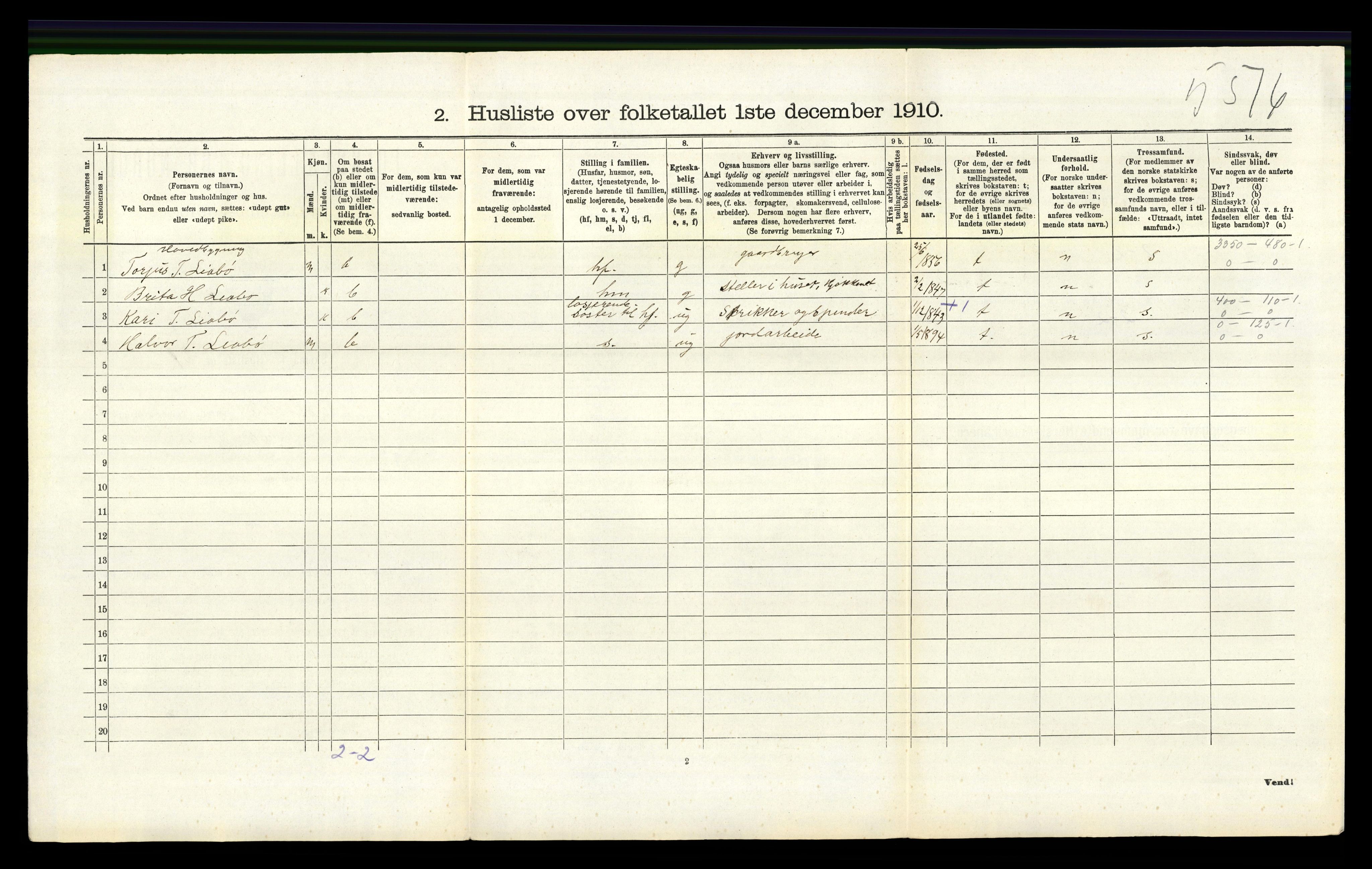 RA, 1910 census for Vikedal, 1910, p. 972