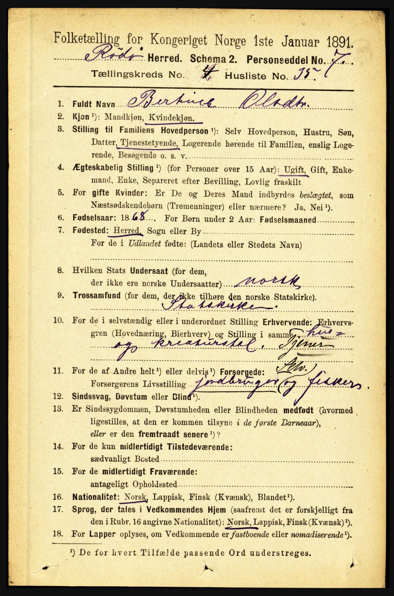 RA, 1891 census for 1836 Rødøy, 1891, p. 1859