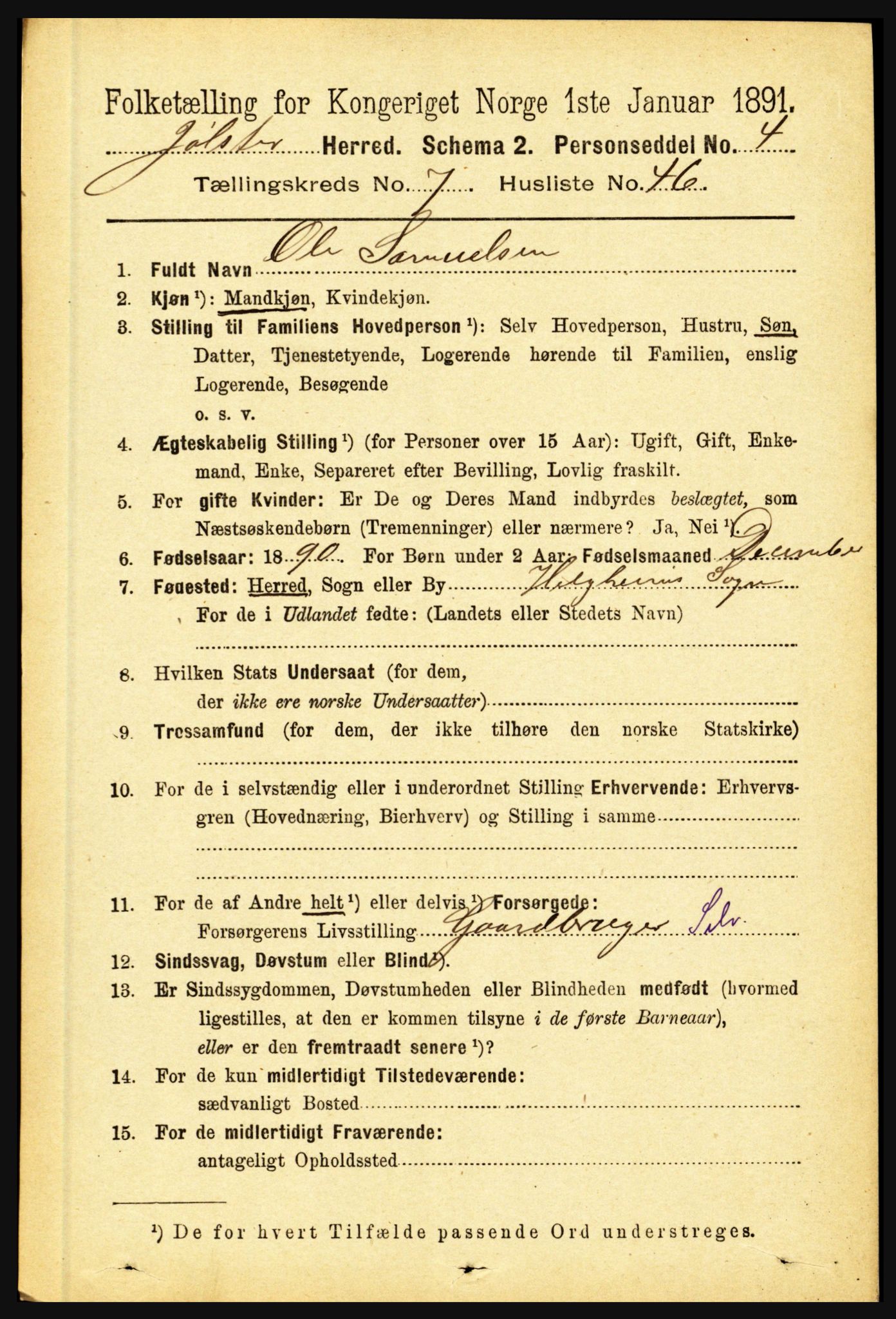 RA, 1891 census for 1431 Jølster, 1891, p. 2756