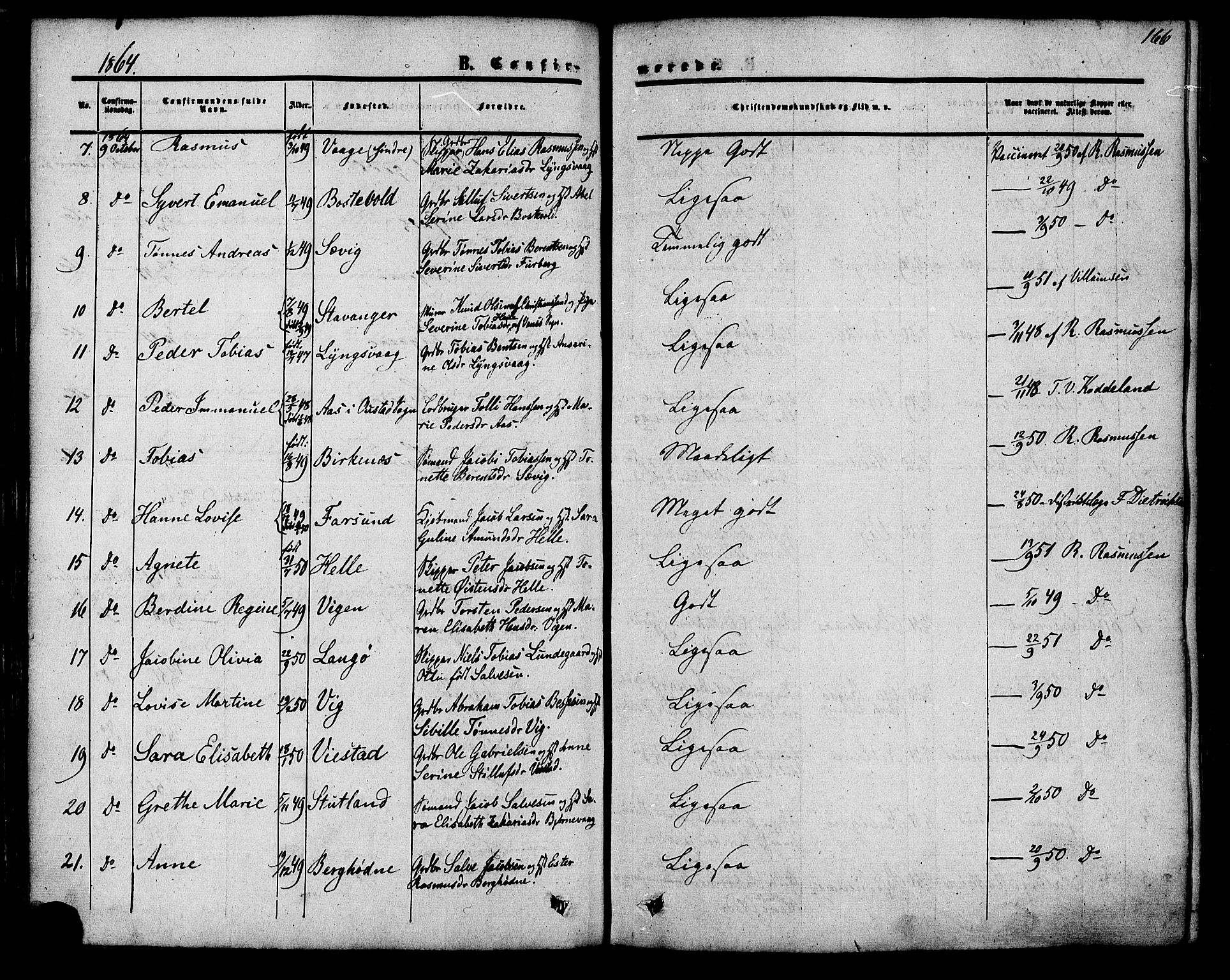 Herad sokneprestkontor, AV/SAK-1111-0018/F/Fa/Fab/L0004: Parish register (official) no. A 4, 1853-1885, p. 166