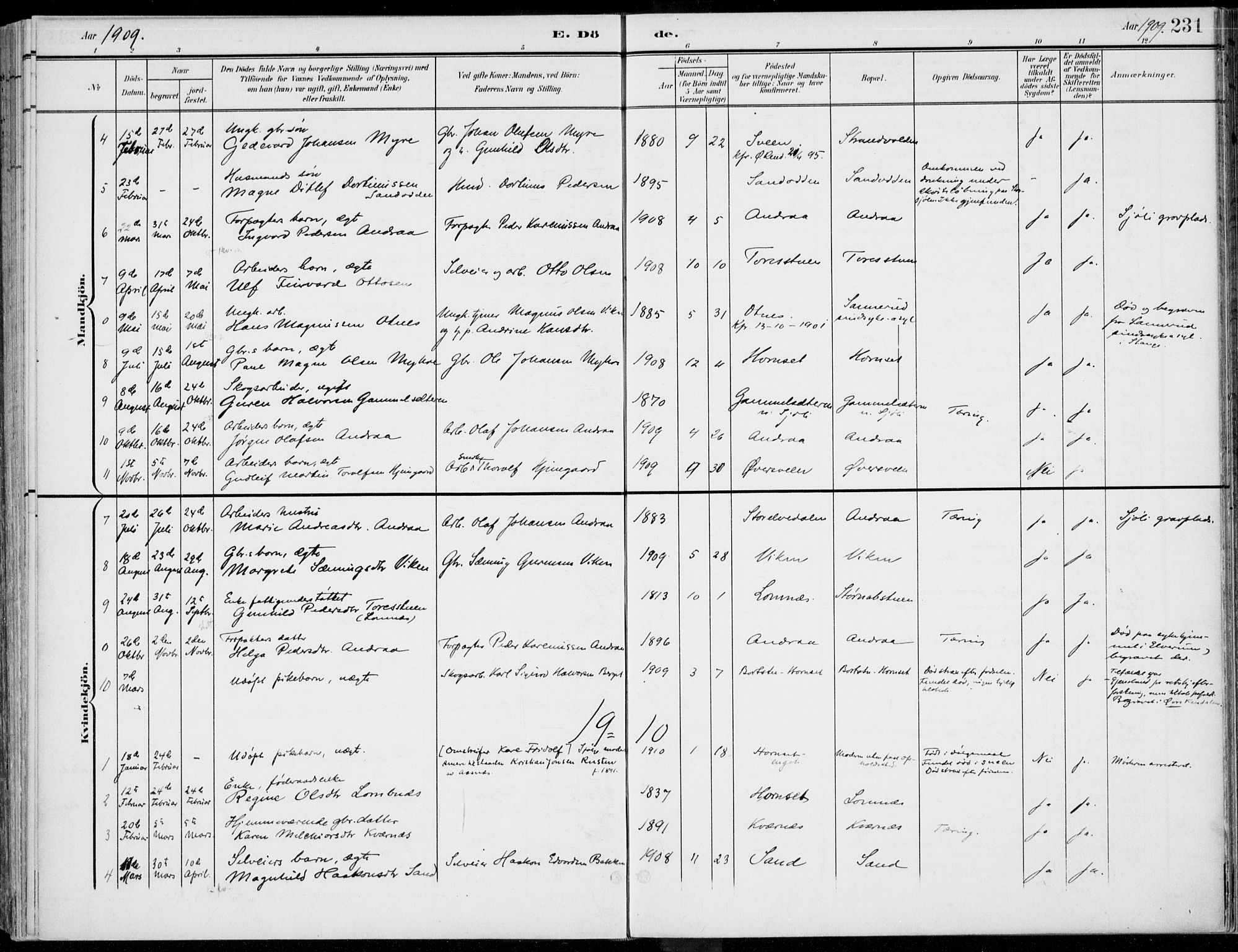 Rendalen prestekontor, SAH/PREST-054/H/Ha/Haa/L0011: Parish register (official) no. 11, 1901-1925, p. 231